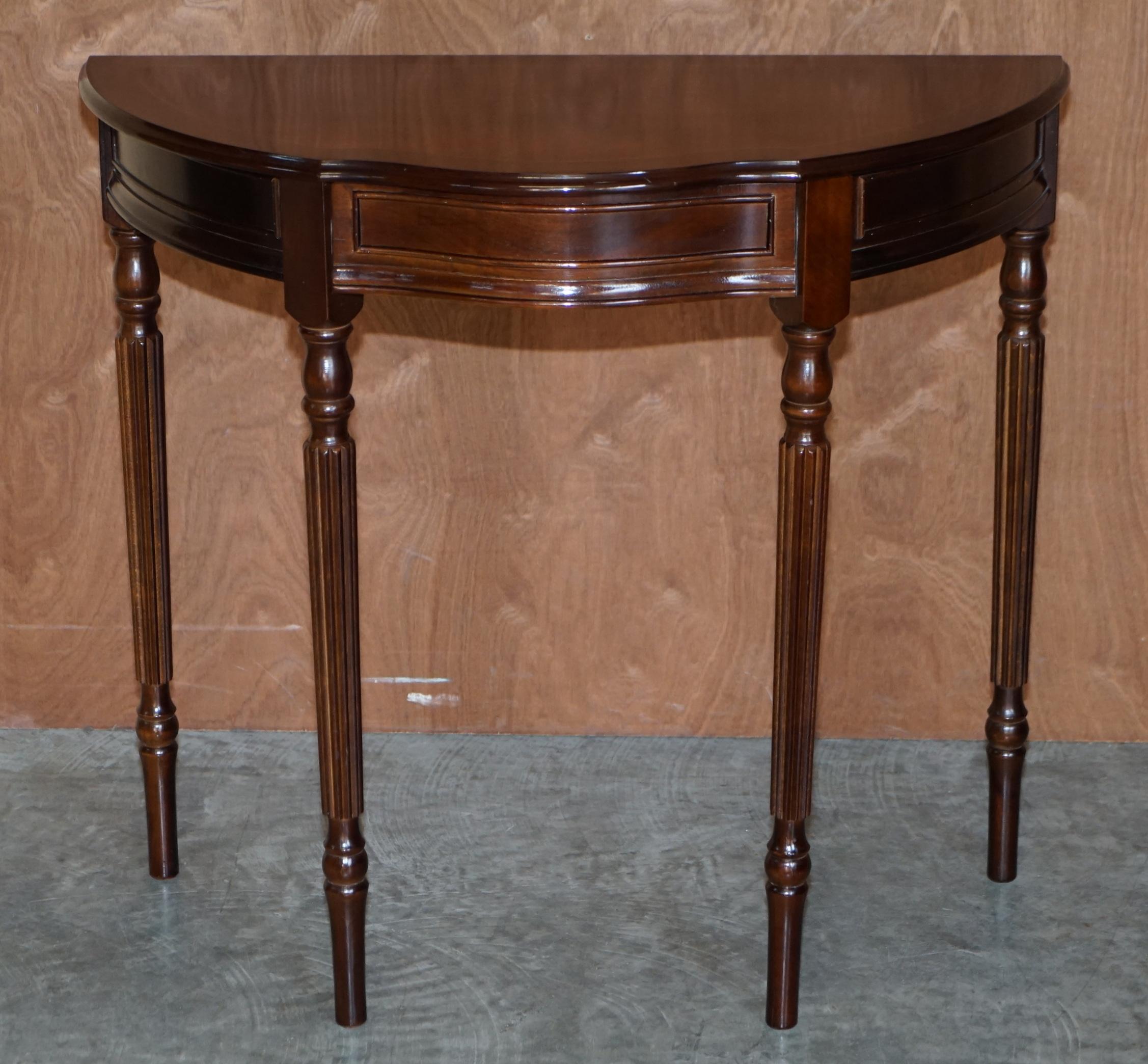 George III Lovely Flamed Hardwood Vintage Demi Line Console Table with Single Drawer For Sale