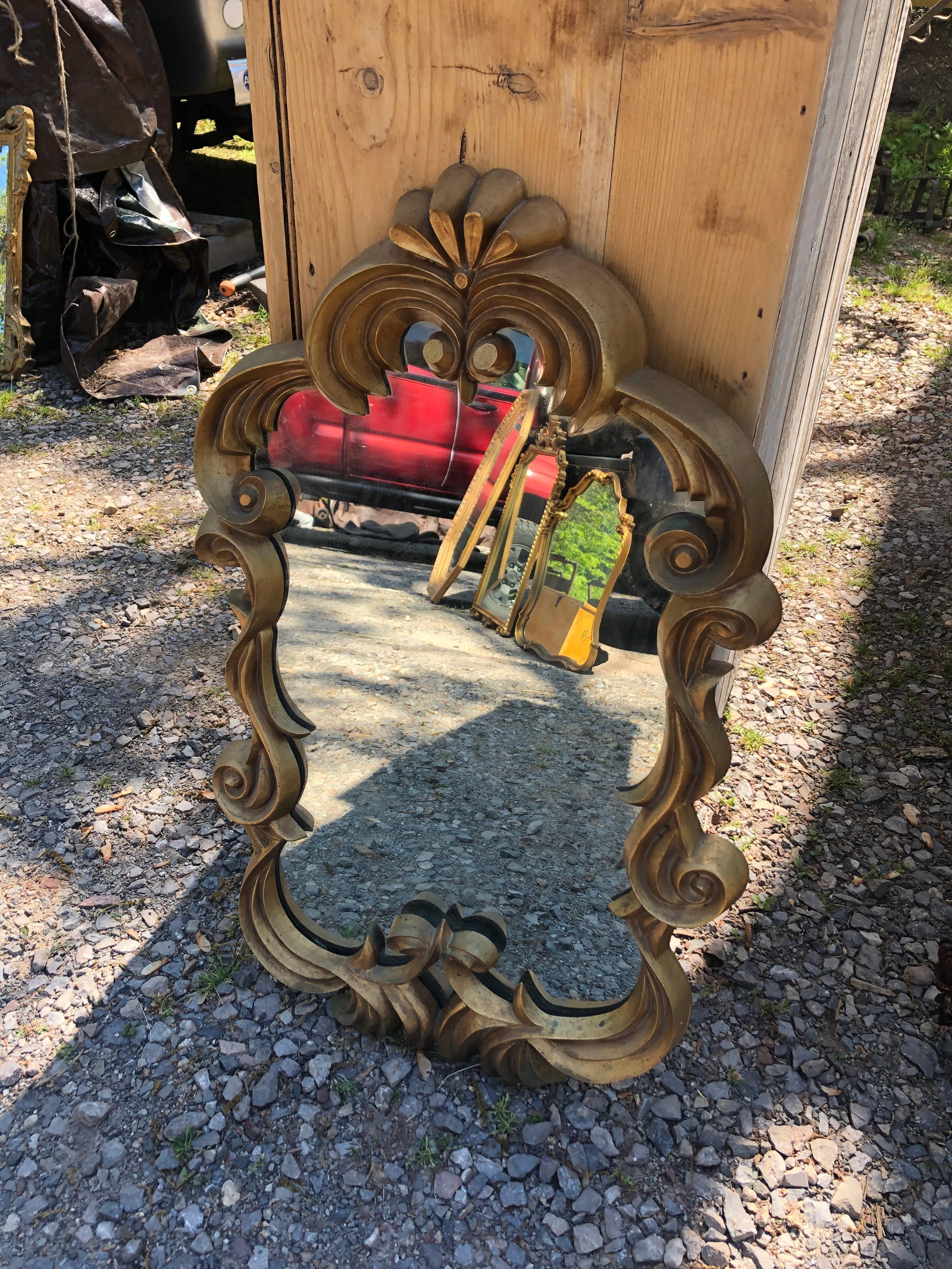 Lovely Fleur di Lis Inspired Small Gold Mirror In Good Condition For Sale In Hopewell, NJ