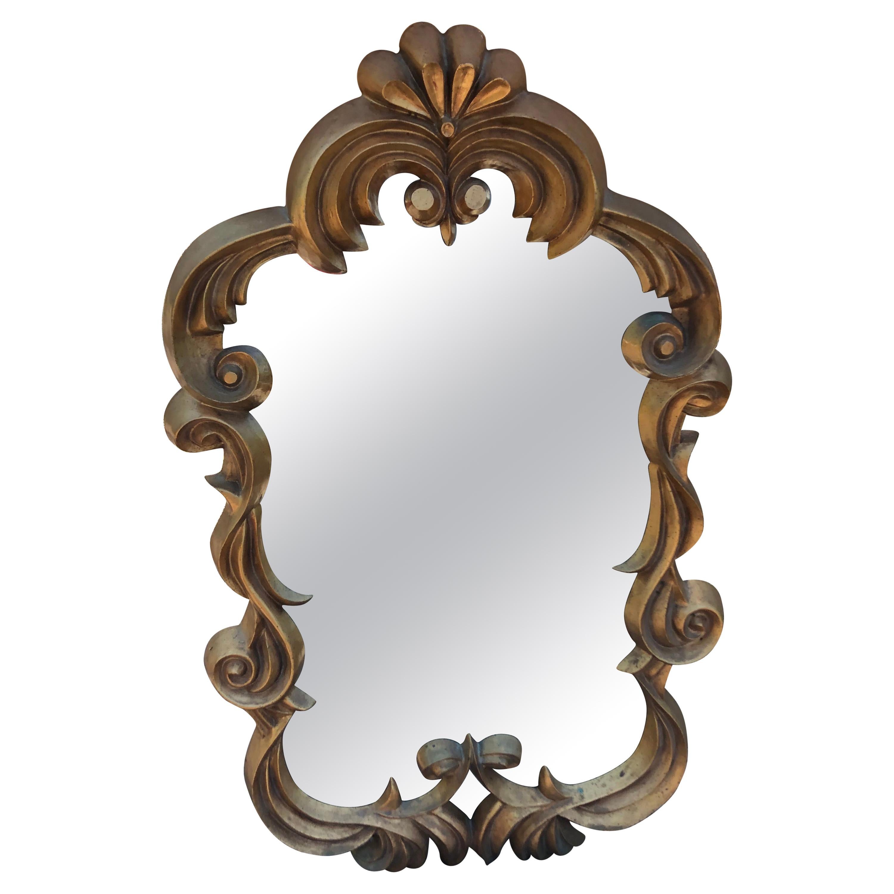 Lovely Fleur di Lis Inspired Small Gold Mirror For Sale