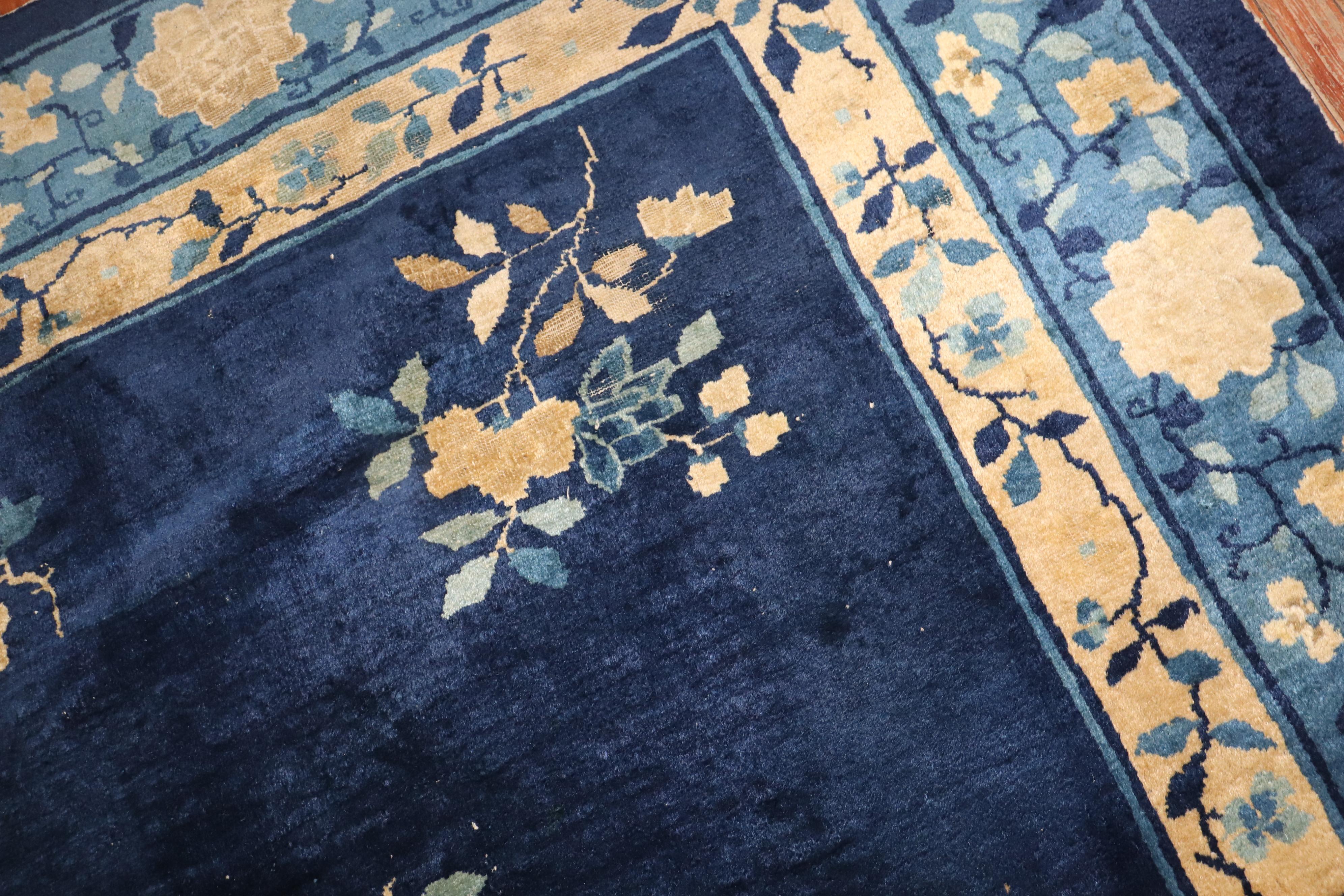 Wool Lovely Floral Art Deco Chinese Room Size Rug For Sale