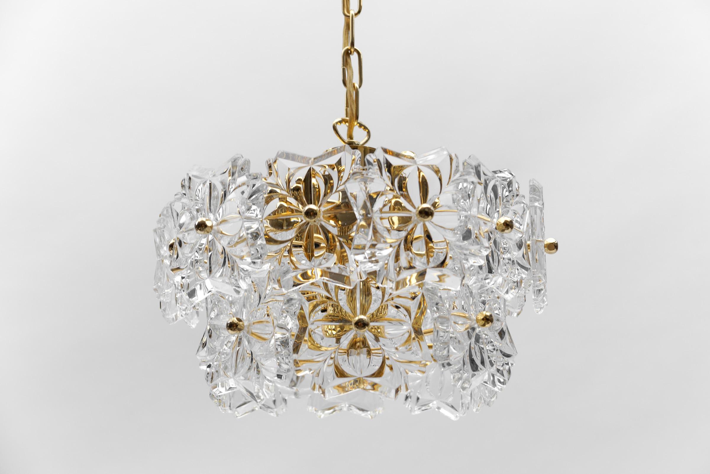 German Lovely Floral Mid-Century Modern Crystal Glass Chandelier by Sölken  1960s Germ For Sale