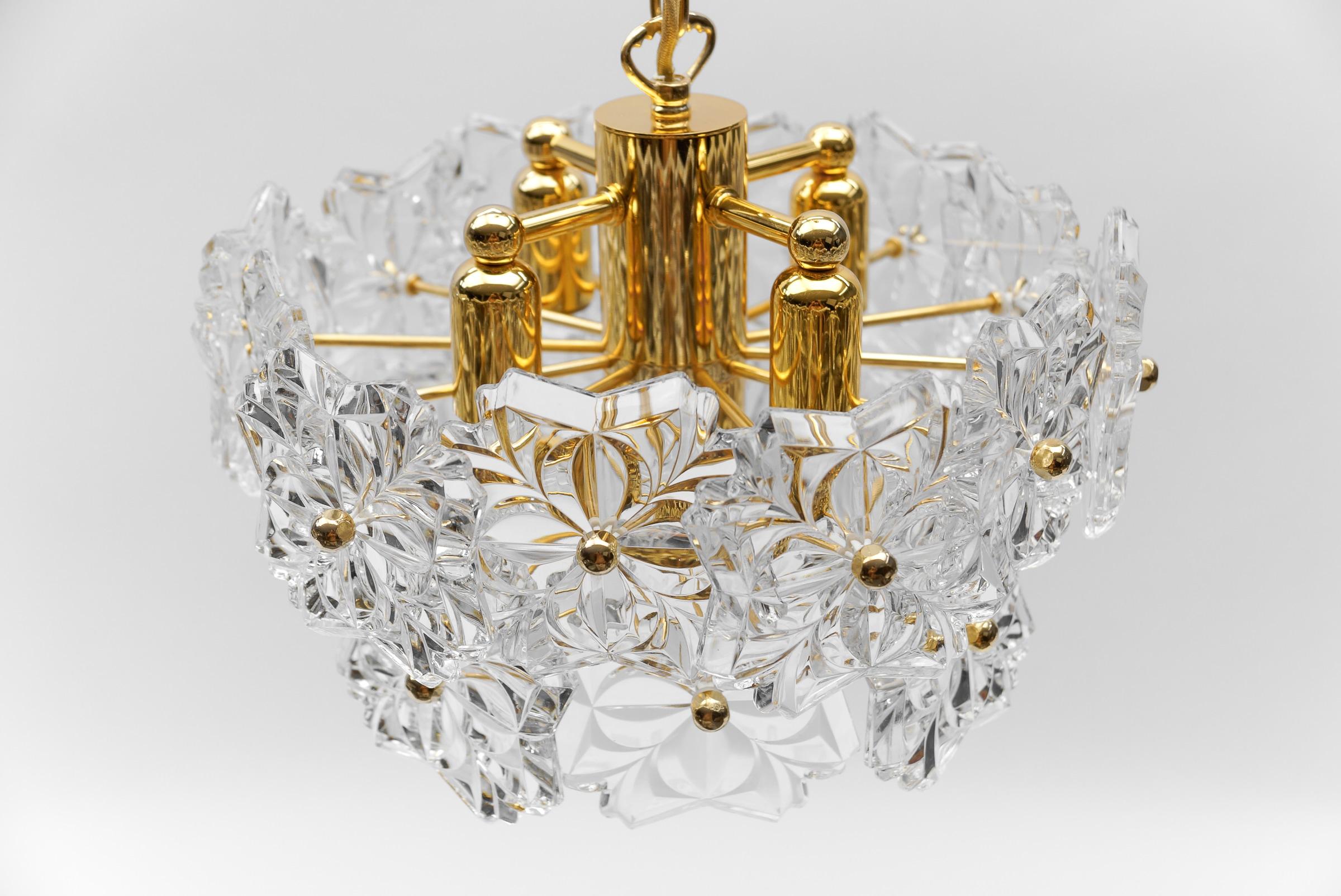 Metal Lovely Floral Mid-Century Modern Crystal Glass Chandelier by Sölken  1960s Germ For Sale