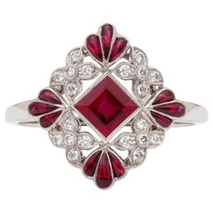Lovely Floral Ruby and Diamond Platinum Ring
