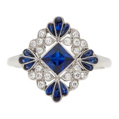 Lovely Floral Sapphire and Diamond Platinum Ring