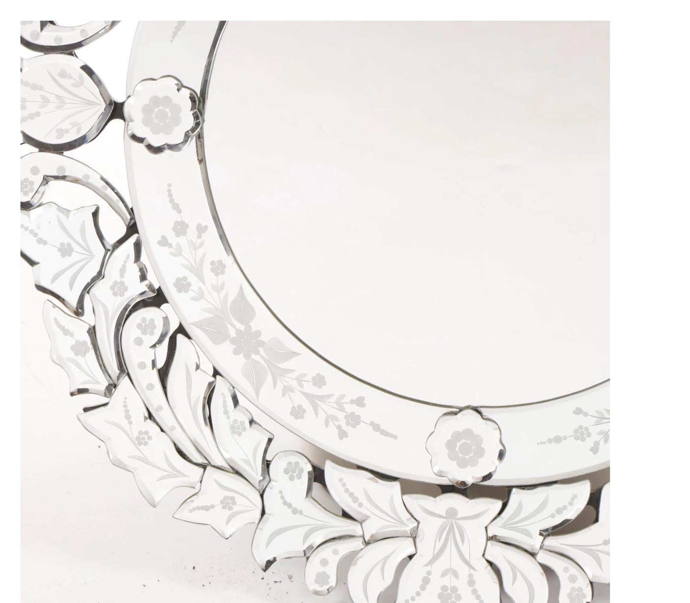 Lovely Floral Venetian Style Round Mirror For Sale 2