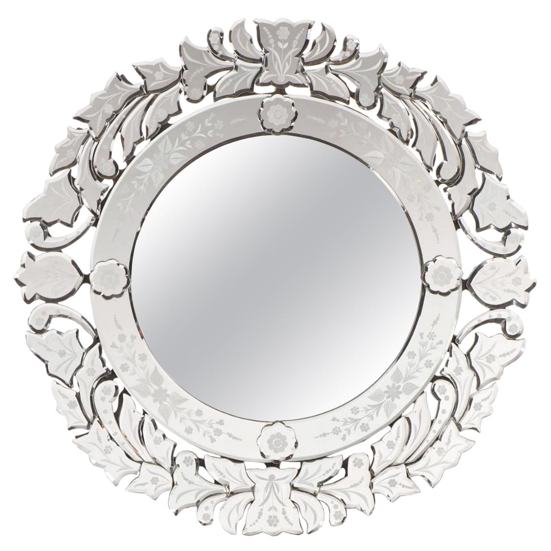 Lovely Floral Venetian Style Round Mirror For Sale