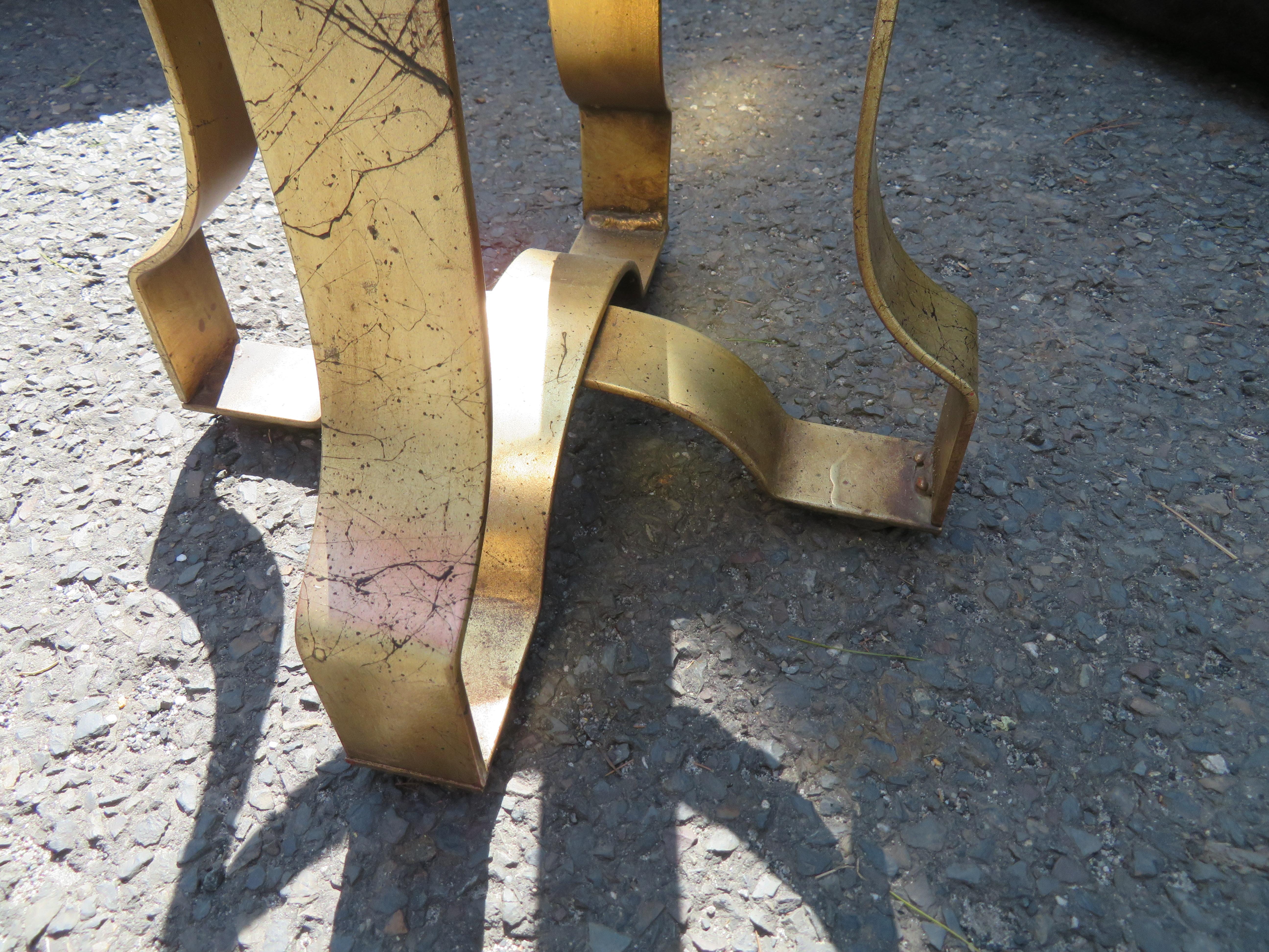 Lovely Forged Gold Gilt Iron Base Figural Scroll Glass Side Occasional Table For Sale 5