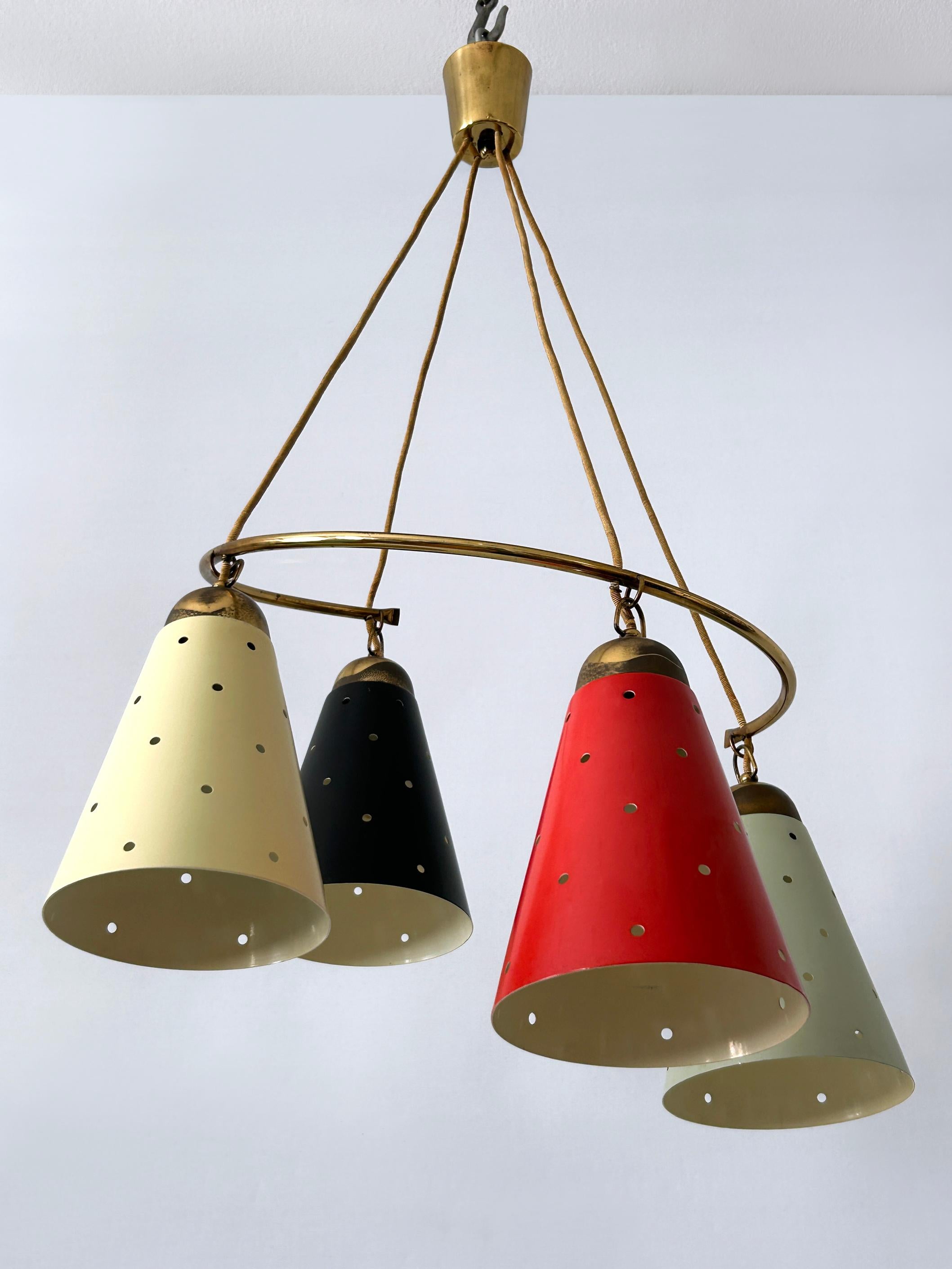 Lovely Four-Armed Mid-Century Modern Chandelier or Pendant Light Germany 1950s For Sale 7