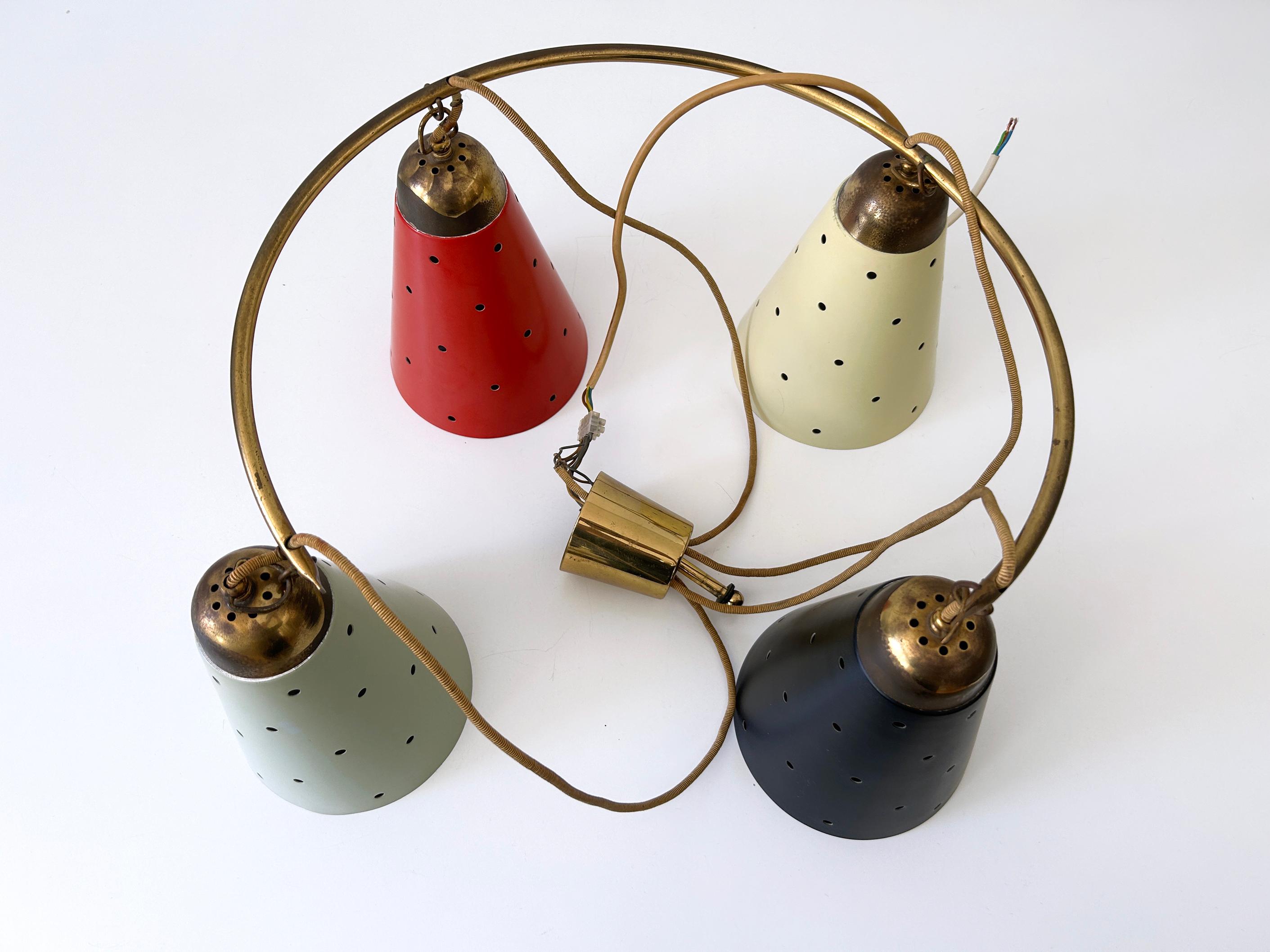 Lovely Four-Armed Mid-Century Modern Chandelier or Pendant Light Germany 1950s For Sale 13