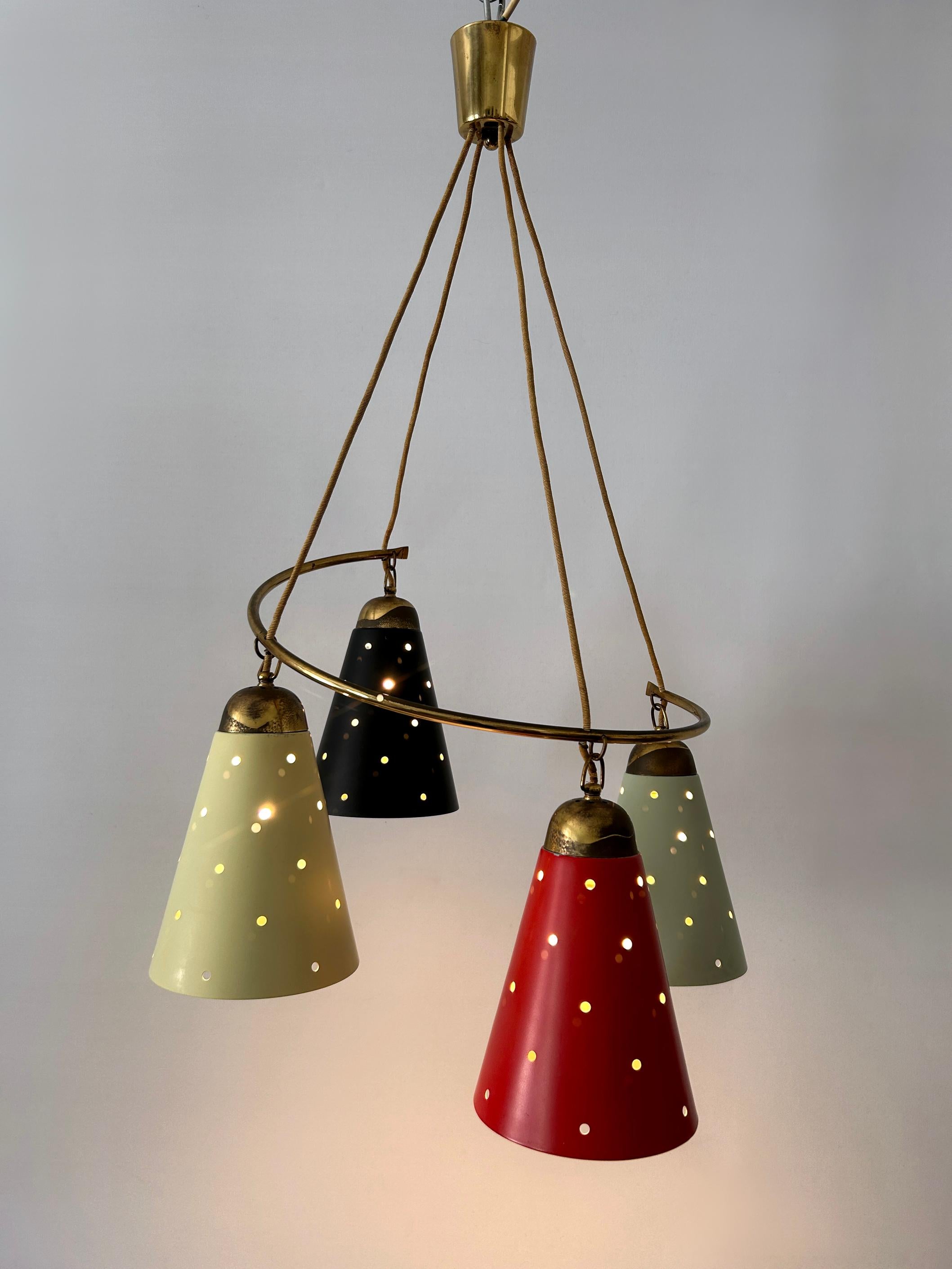 Mid-20th Century Lovely Four-Armed Mid-Century Modern Chandelier or Pendant Light Germany 1950s For Sale