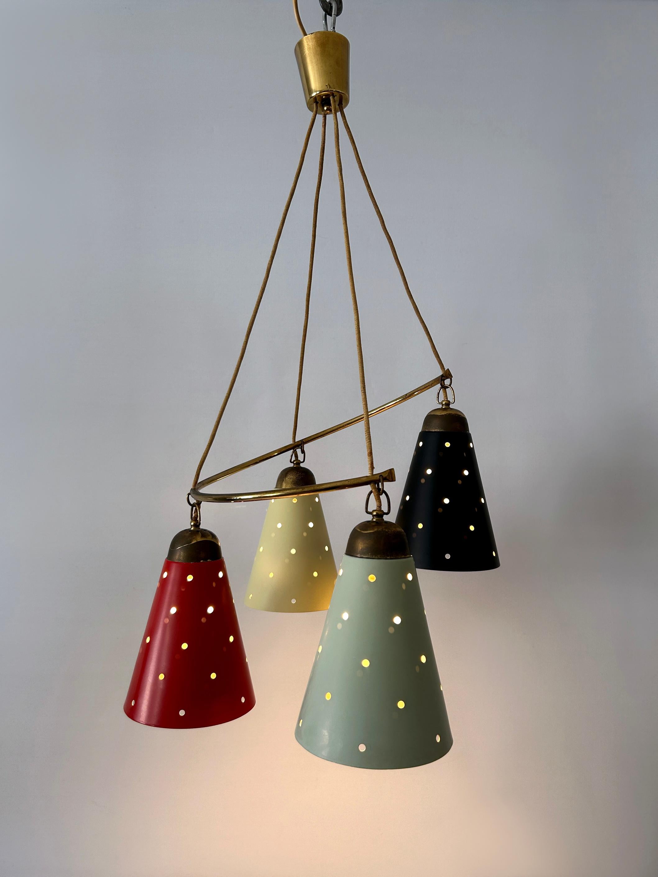 Lovely Four-Armed Mid-Century Modern Chandelier or Pendant Light Germany 1950s For Sale 1