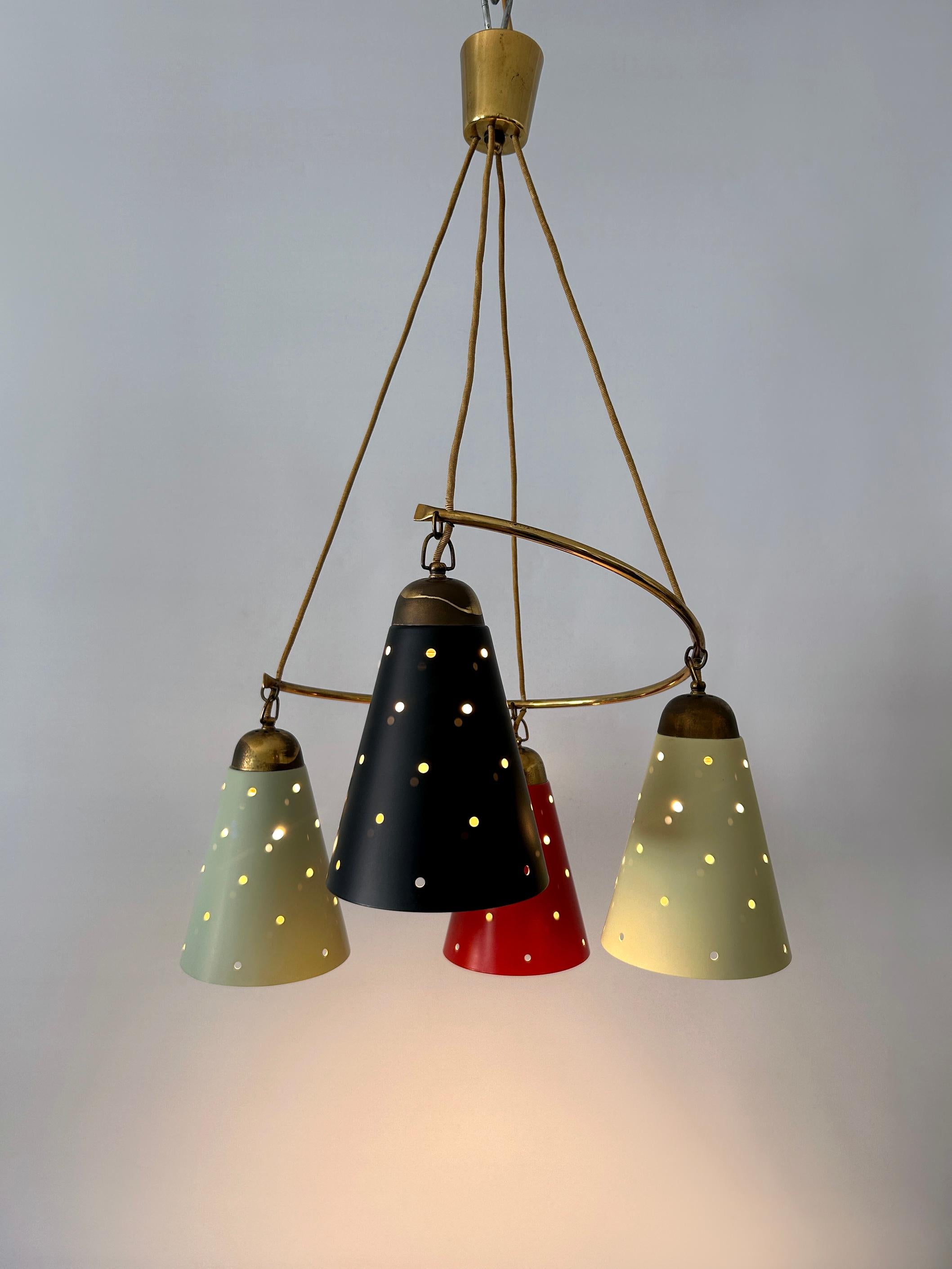 Lovely Four-Armed Mid-Century Modern Chandelier or Pendant Light Germany 1950s For Sale 3