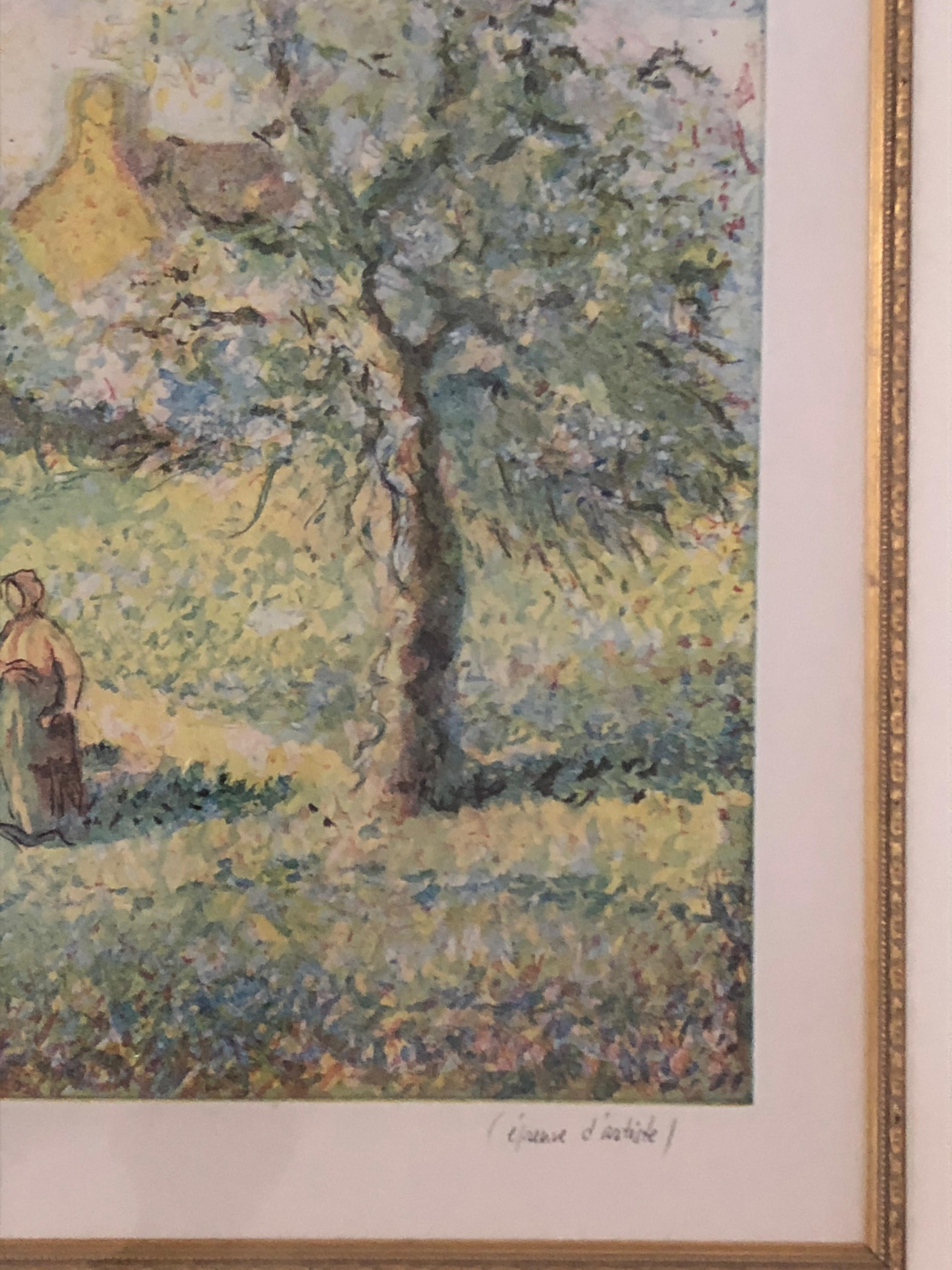 Lovely Framed Trees in Bloom Aquatint Signed by H Claude Pissarro 2