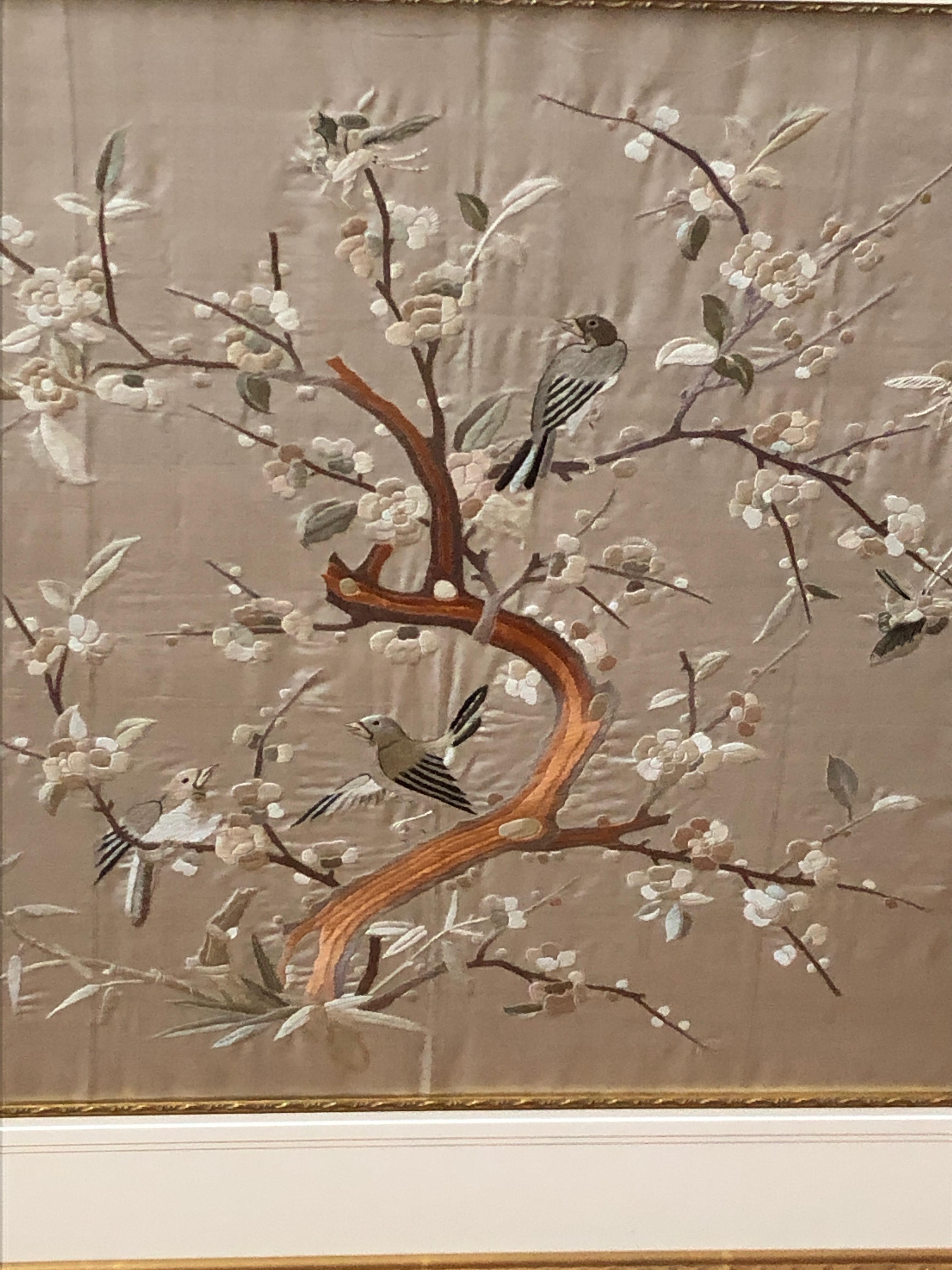 Embroidered Lovely Framed Vintage Japanese Silk Embroidery