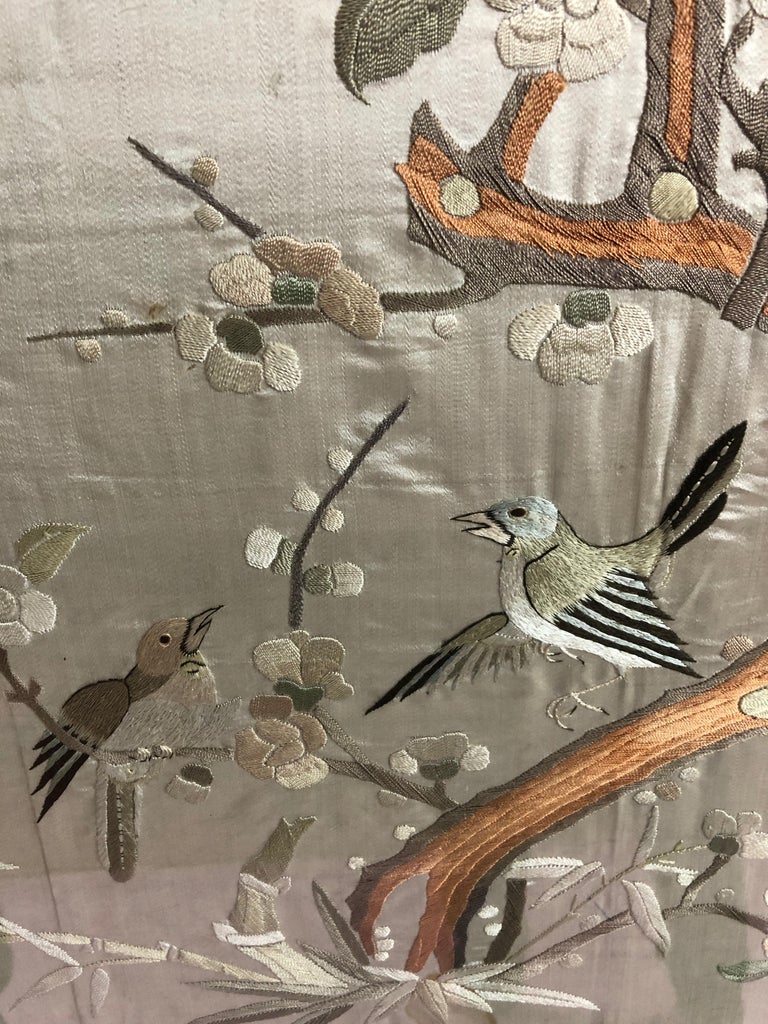 Lovely Framed Vintage Japanese Silk Embroidery at 1stDibs