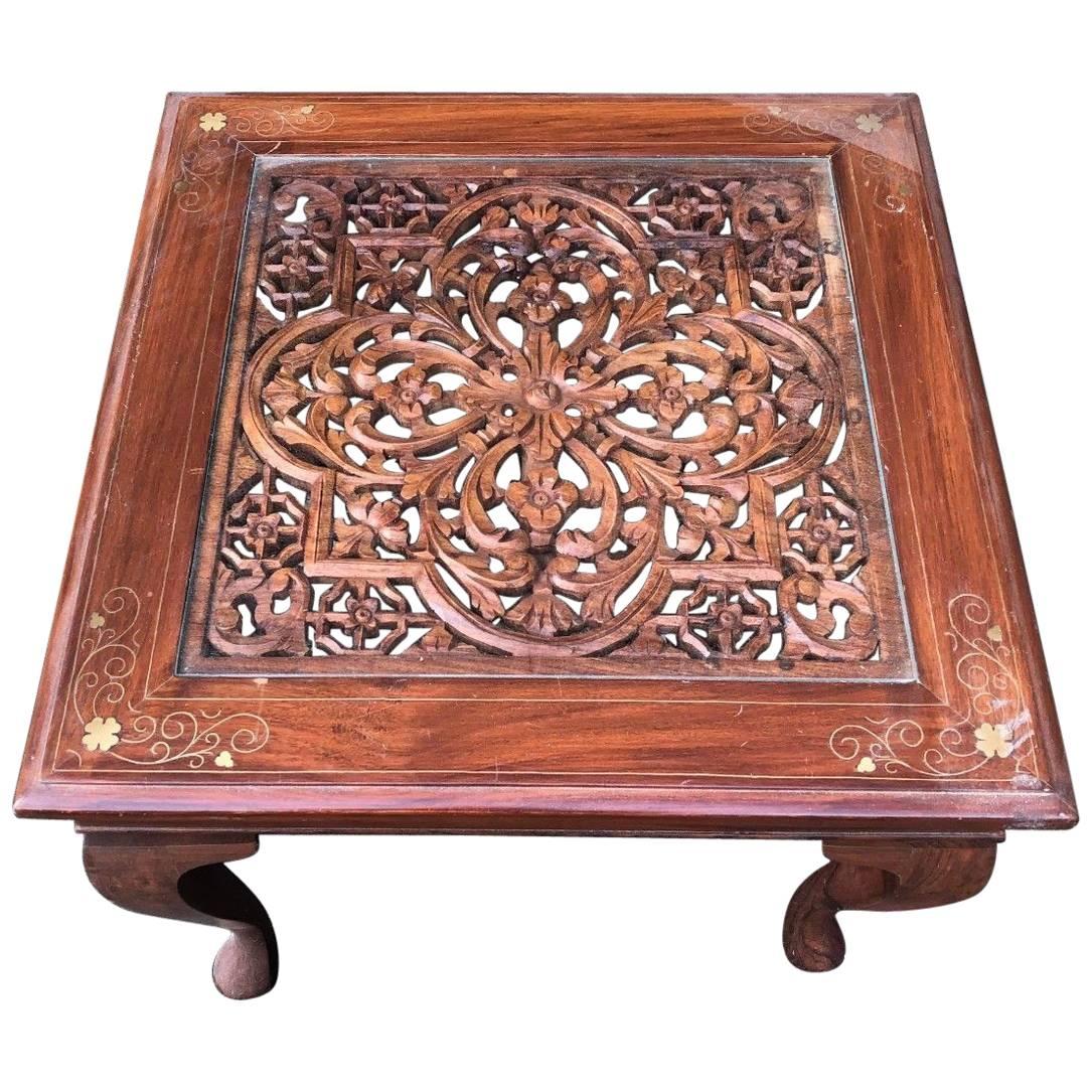 Lovely French Antique Side Table with Intricate Carving For Sale