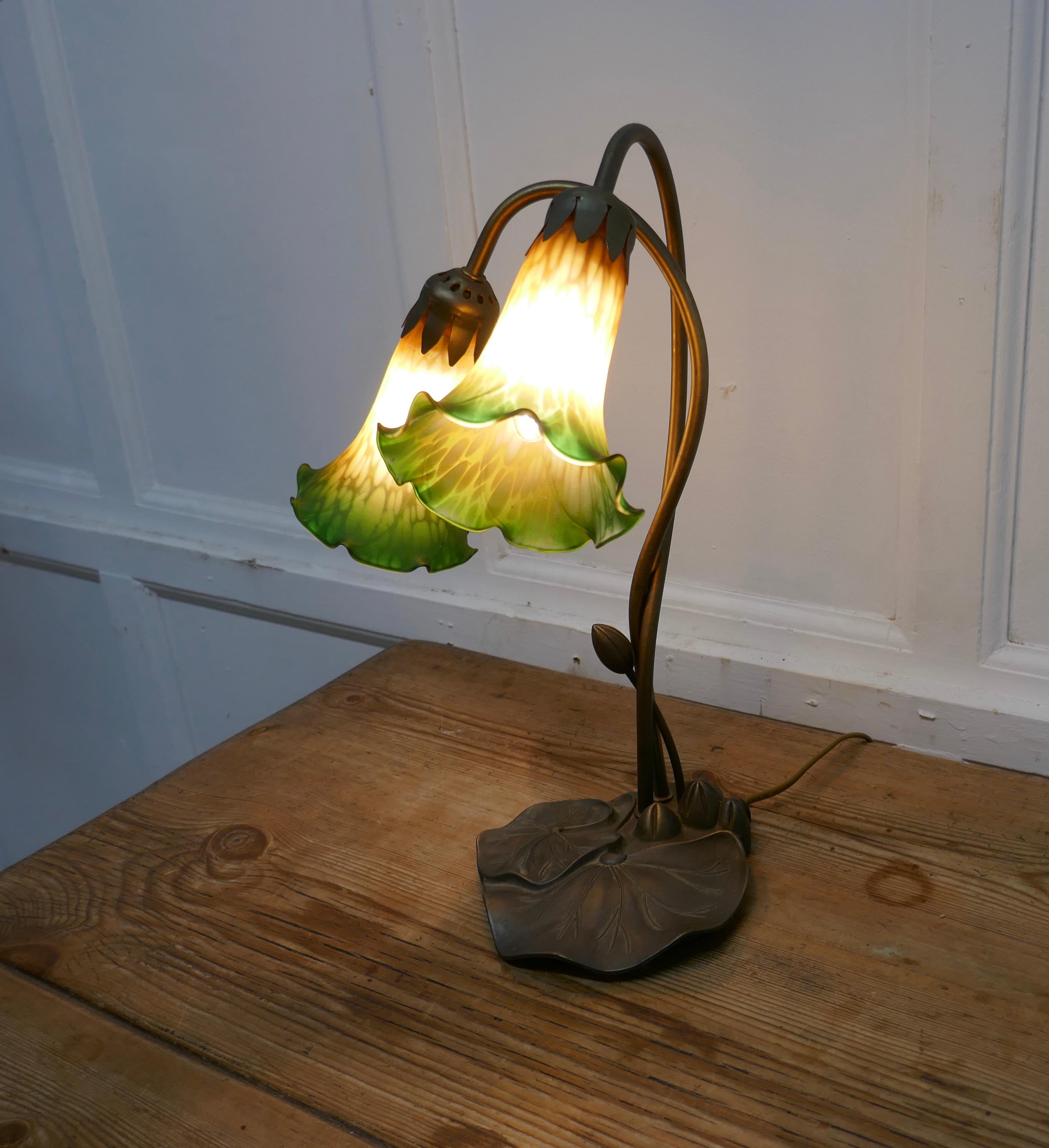 20th Century Lovely French Art Nouveau Style Lilly Pad Lamp