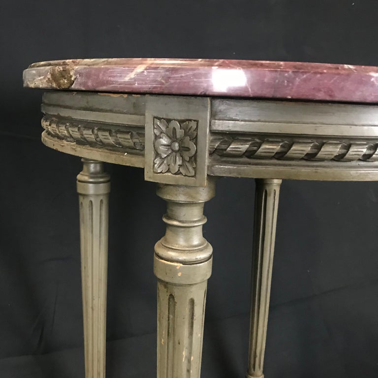Lovely French Carved Wood and Marble Top Side End Table at 1stDibs