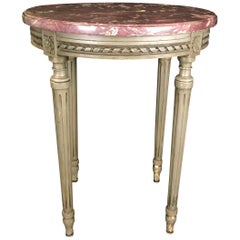 Lovely French Carved Wood and Marble Top Side End Table