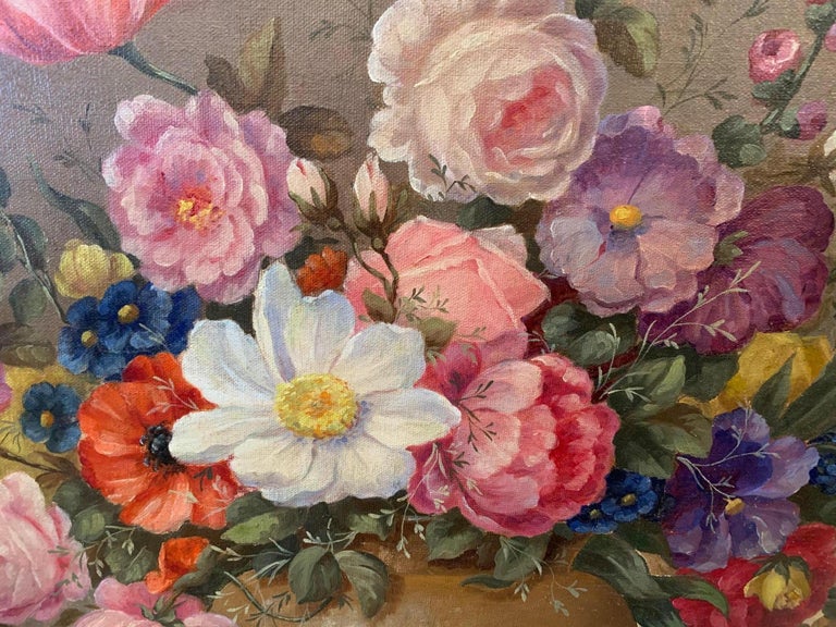 Lovely French Floral Still Life Painting on Canvas by Corbe For Sale at