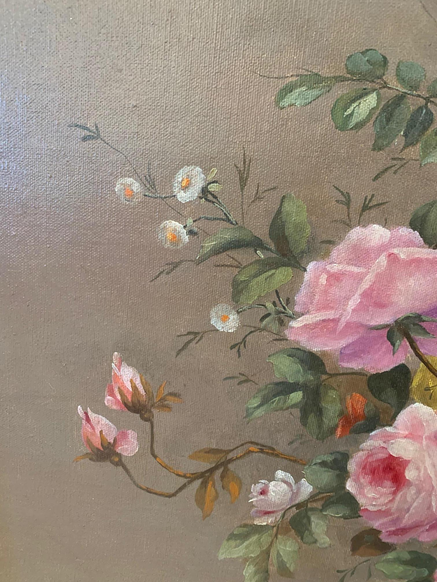 Early 20th Century Lovely French Floral Still Life Painting on Canvas by Corbe For Sale