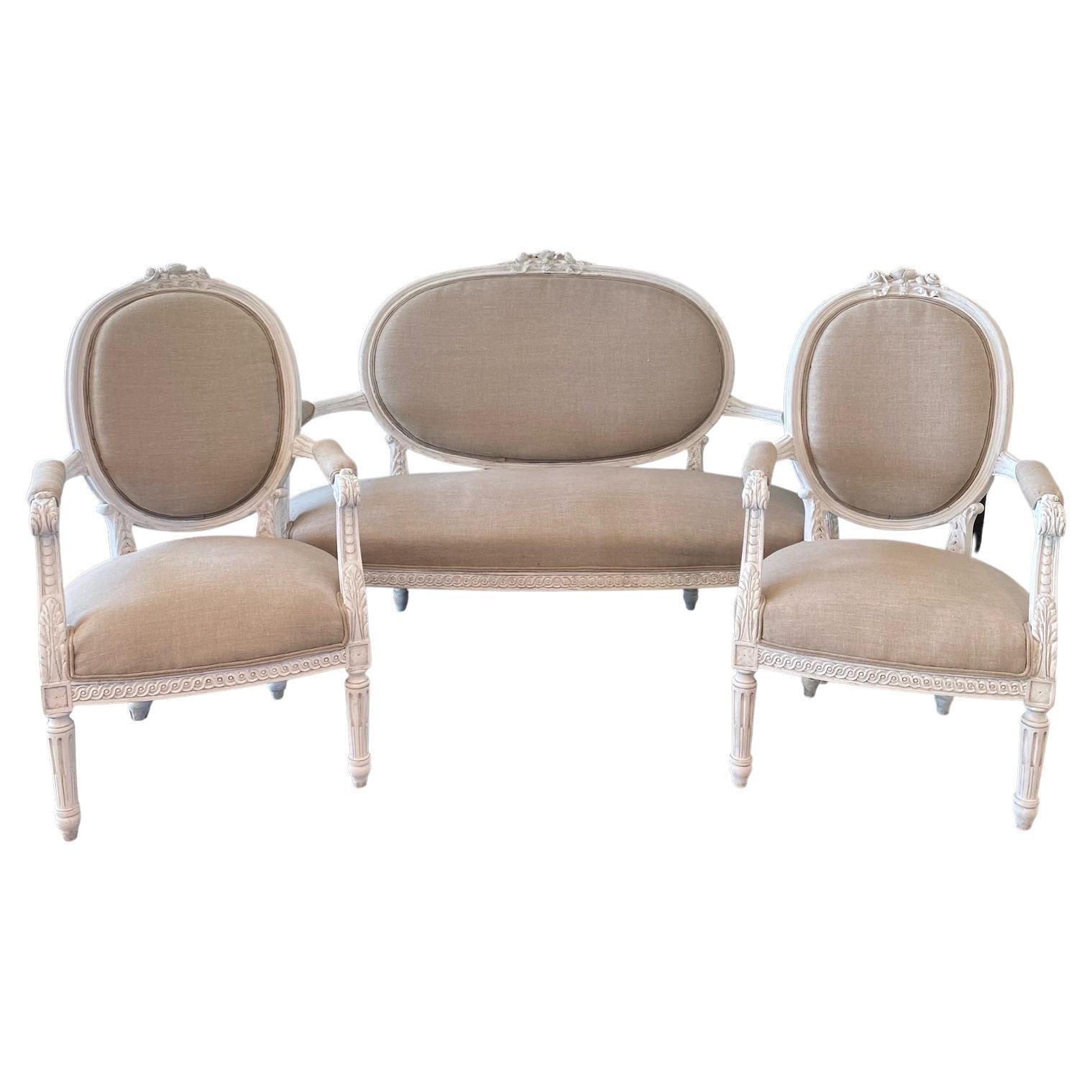Lovely French Louis XVI Belle Epoque Parlor or Salon Set For Sale