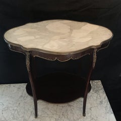Lovely French Louis XVI Marble Topped Side Table with Two Galleries