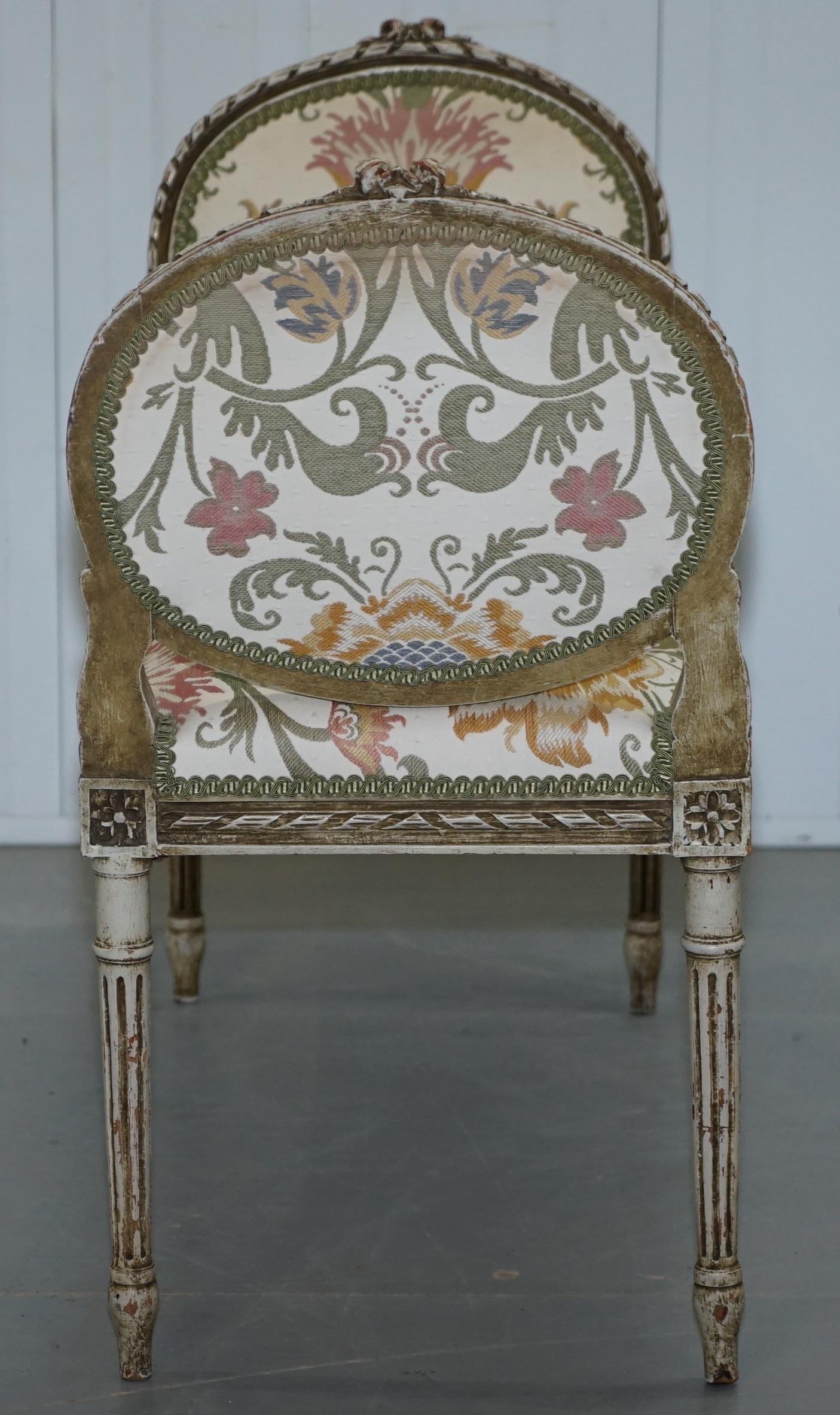 Lovely French Louis XVI Style Renaissance Revival Hand Painted Window Seat Bench 6