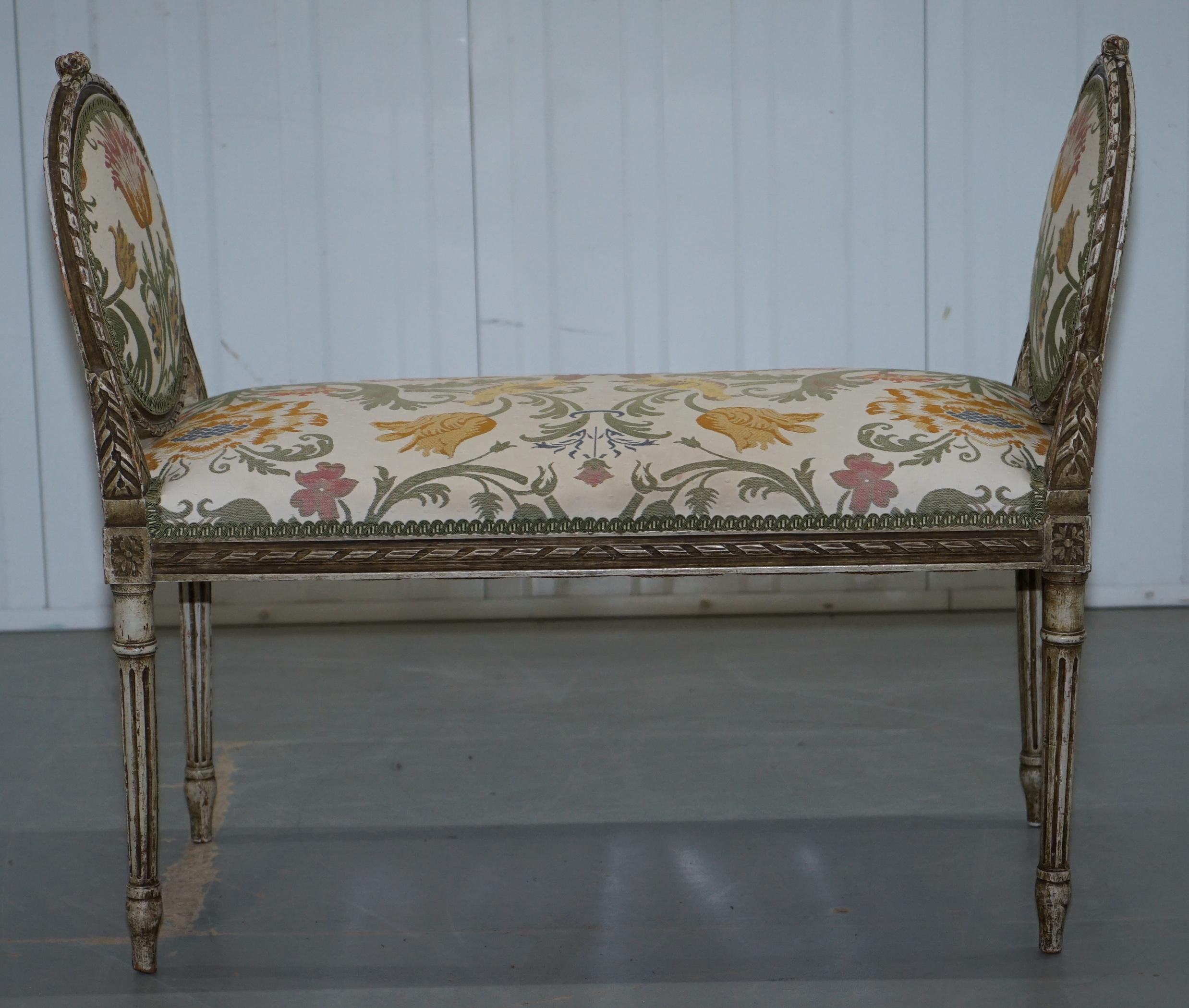 Lovely French Louis XVI Style Renaissance Revival Hand Painted Window Seat Bench 9