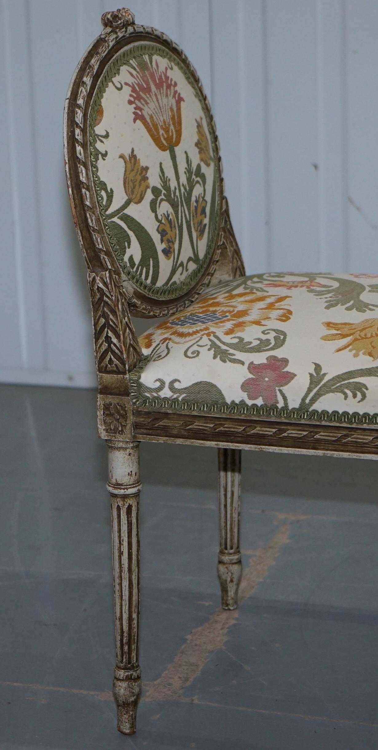 Lovely French Louis XVI Style Renaissance Revival Hand Painted Window Seat Bench 10