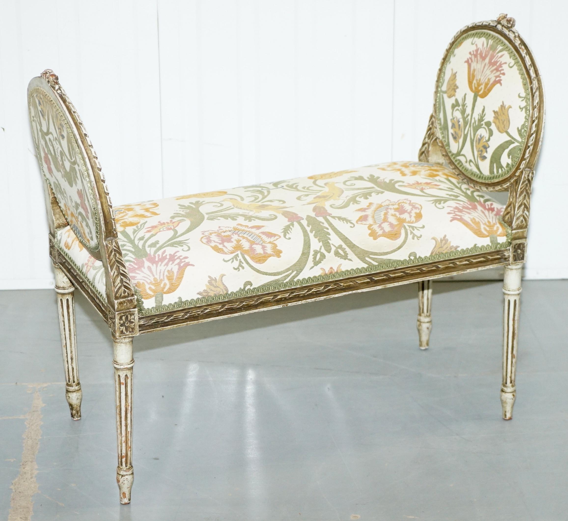 We are delighted to offer for sale this stunning Luxury hand painted French Louis XVI style Renaissance revival window seat

A truly stunning piece, the entire frame is hand carved from top to bottom back to front, it’s a very decorative, the