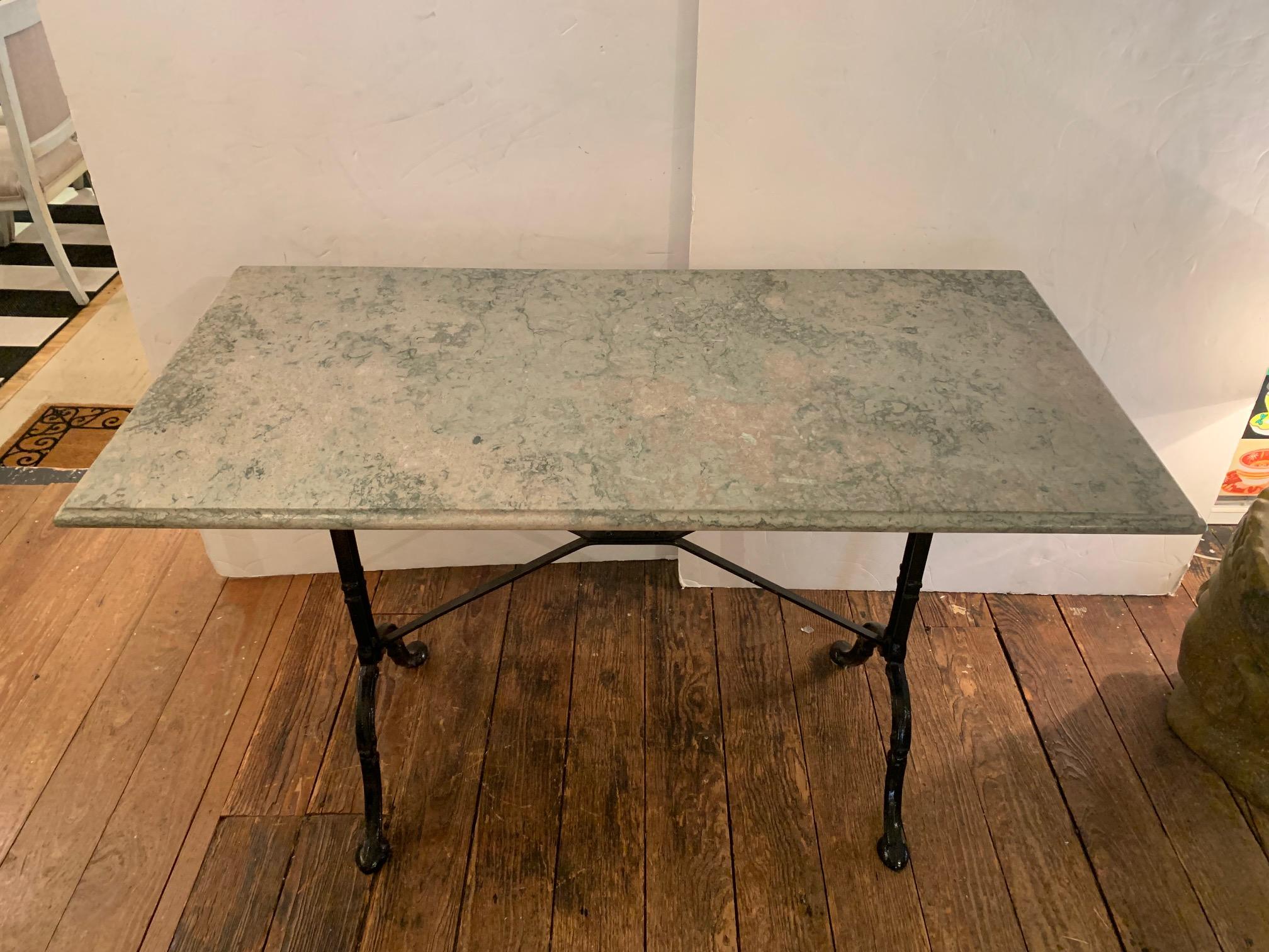 Lovely French Marble Top Cafe Table with Iron Base For Sale 8