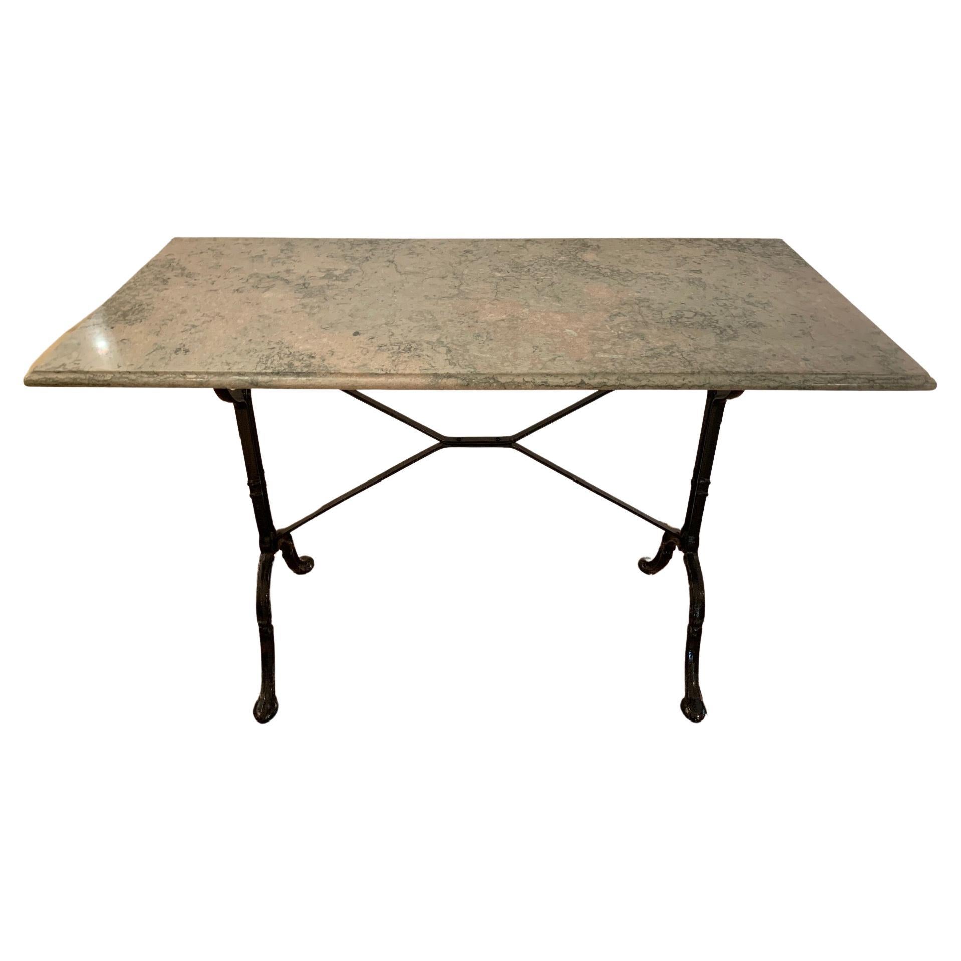 Lovely French Marble Top Cafe Table with Iron Base