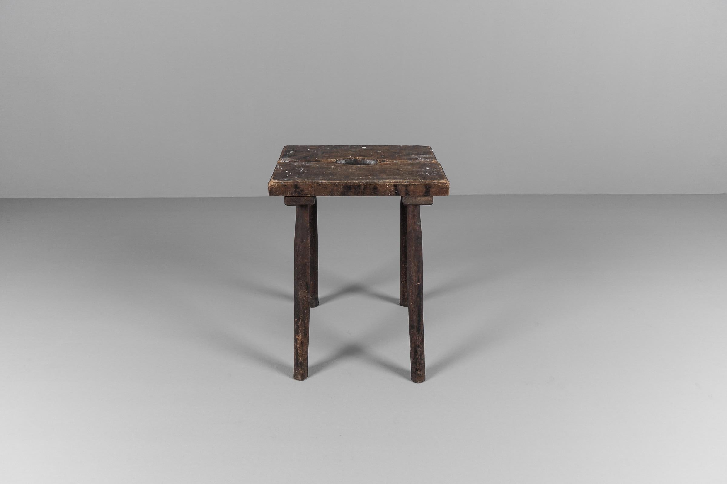 Hand-Crafted Lovely French Mid-Century Modern Working Wooden Stool, 1950s For Sale