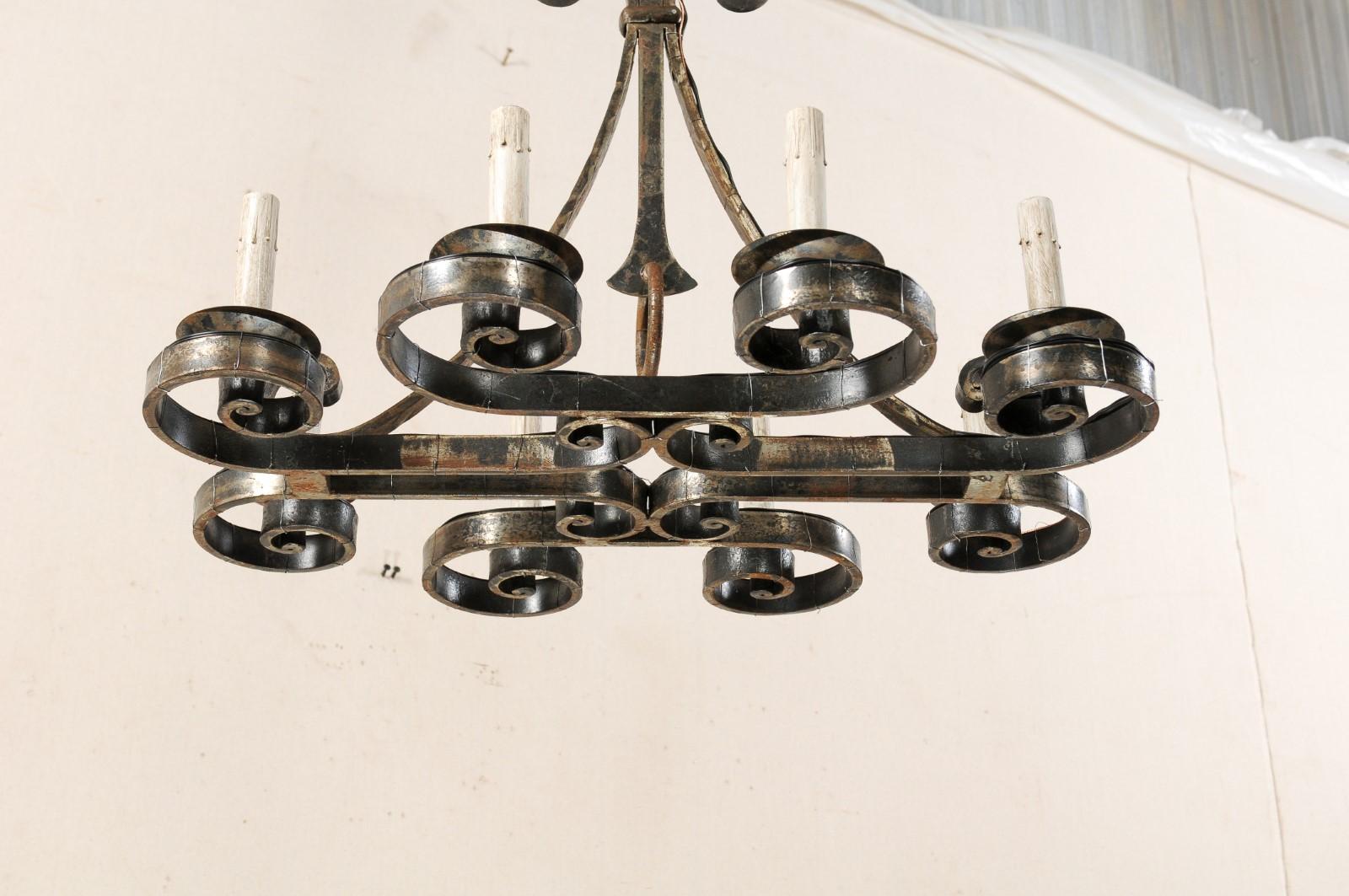 Lovely French Midcentury Forged-Iron Chandelier with C-Scrolls For Sale 4