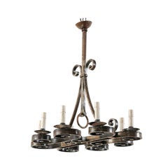 Lovely French Midcentury Forged-Iron Chandelier with C-Scrolls