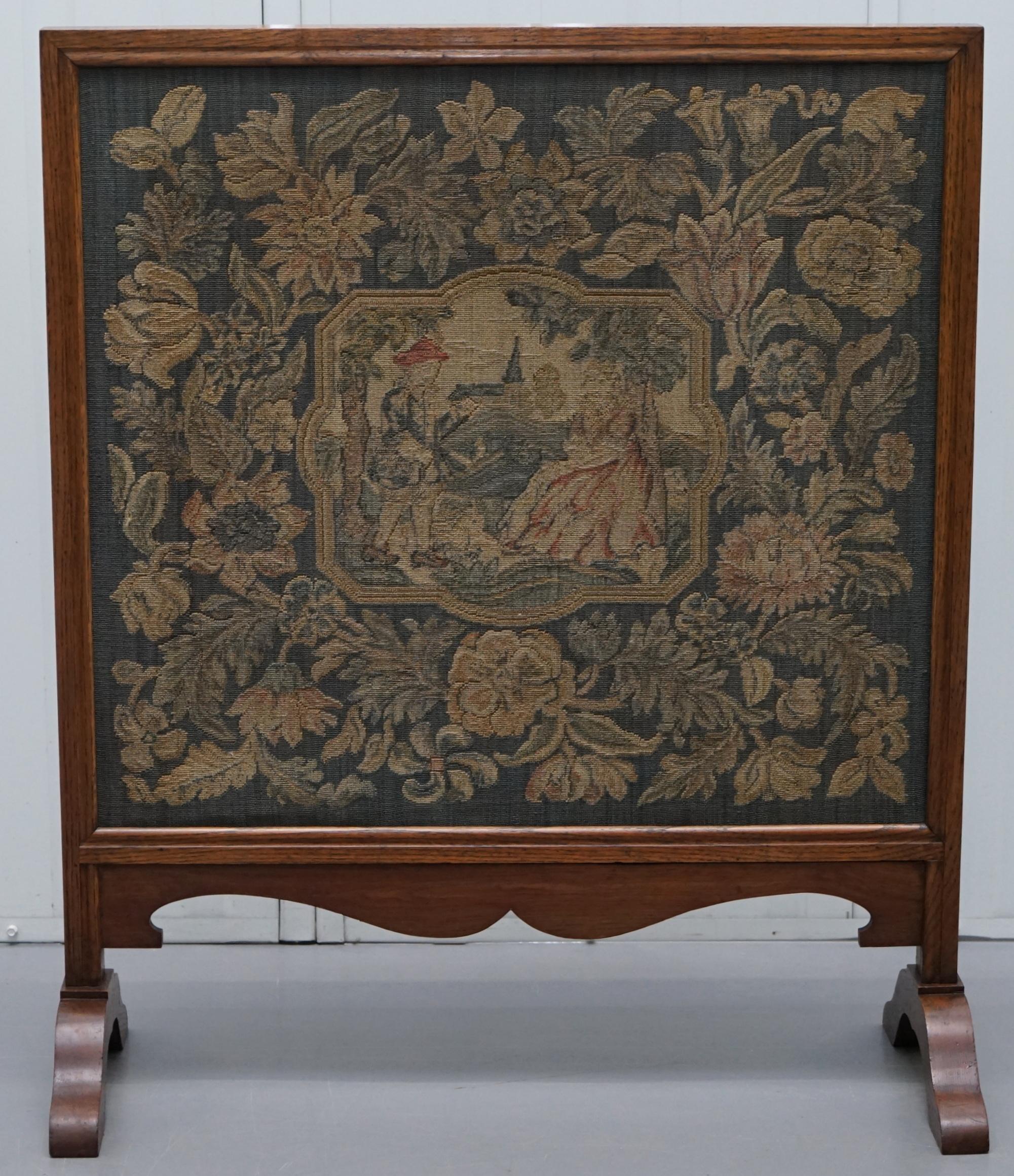 We are delighted to offer for sale this lovely Napoleon II French fire screen with embroidered scene of a gentleman courting a young lady 

A good looking decorative and well made piece, the embroidered scene naïve but quite lovely

We have