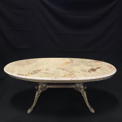 Lovely French Oval Marble Top Coffee Table with Figural Bronze Base