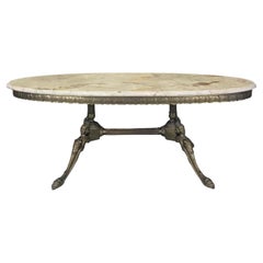 Lovely French Oval Marble Top Coffee Table with Figural Bronze Base