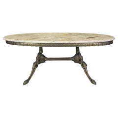 Antique Lovely French Oval Marble Top Coffee Table with Figural Bronze Base