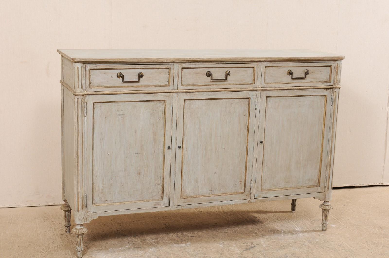 Carved Lovely French Painted Wood Buffet Cabinet from the Mid-20th Century