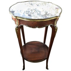Lovely French Round Louis XVI Marble-Top and Mahogany Side Table