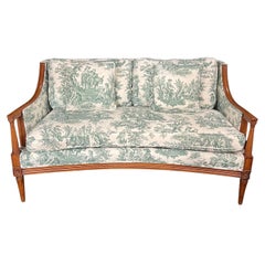 Vintage Lovely French Toile Covered Carved Walnut Louis XVI Style Canape Walnut Sofa