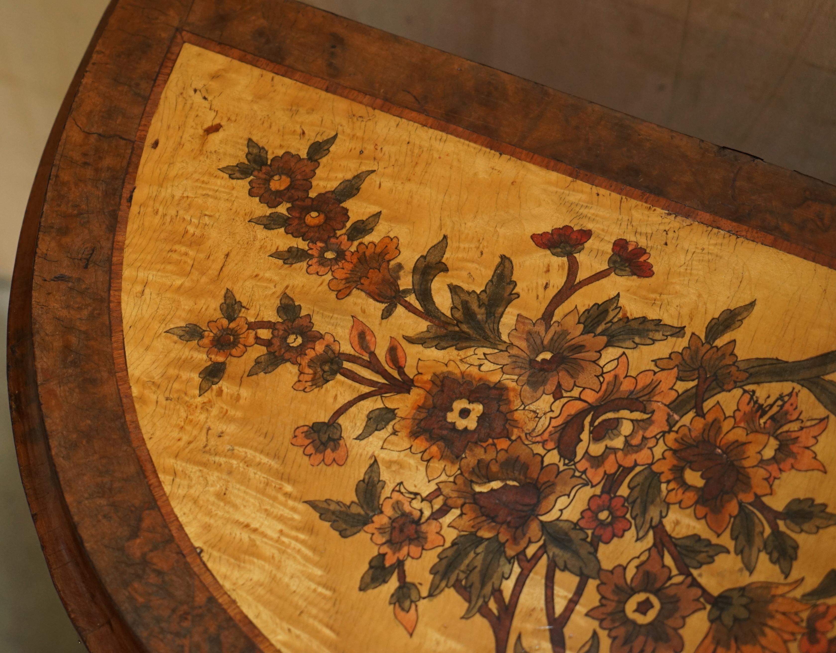 LOVELY FRENCH ViNTAGE PAINTED CIRCA 1940'S BURR WALNUT BRASS DEMI LUNE DRAWERS For Sale 8