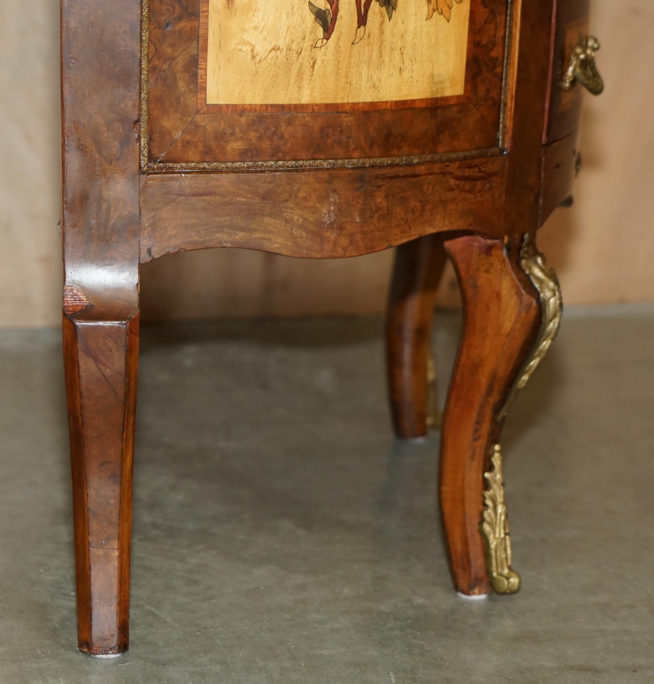 LOVELY FRENCH ViNTAGE PAINTED CIRCA 1940'S BURR WALNUT BRASS DEMI LUNE DRAWERS For Sale 11