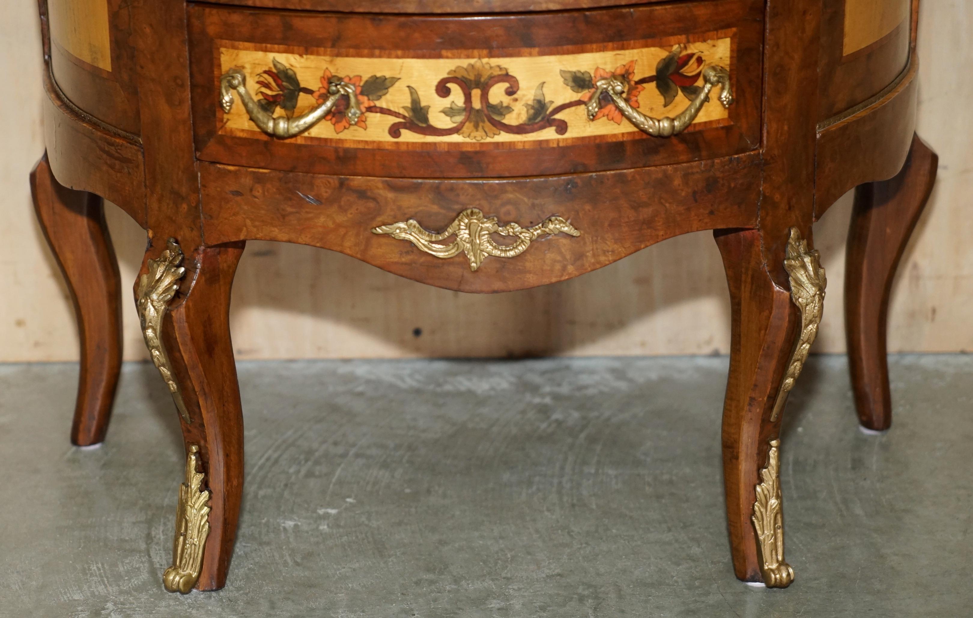 Mid-20th Century LOVELY FRENCH ViNTAGE PAINTED CIRCA 1940'S BURR WALNUT BRASS DEMI LUNE DRAWERS For Sale