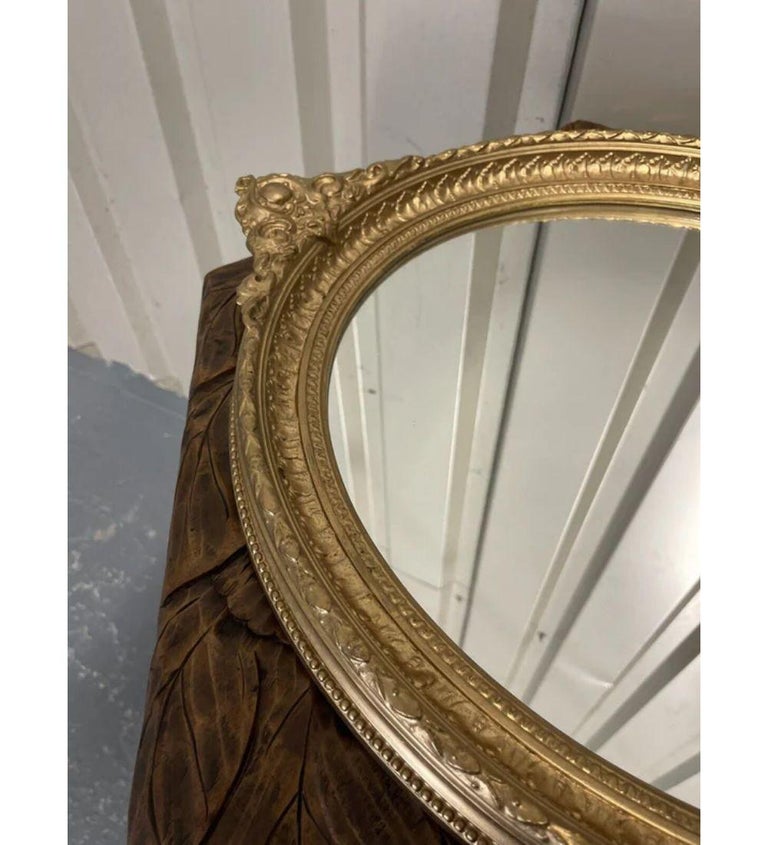 Lovely French Vintage Pair of Gold Giltwood Oval Mirrors For Sale at