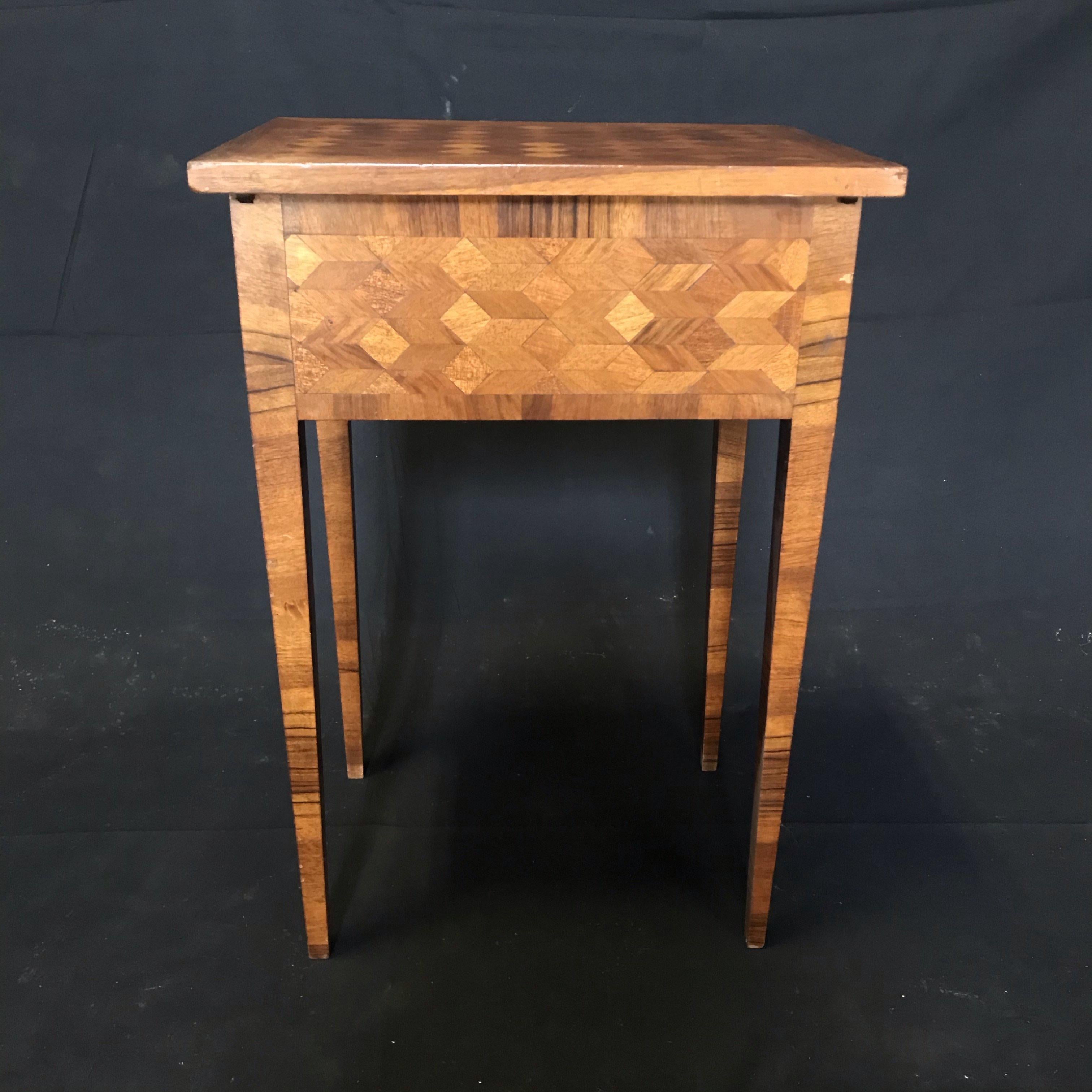 19th Century Lovely French Walnut Parquetry Side Table or Nightstand