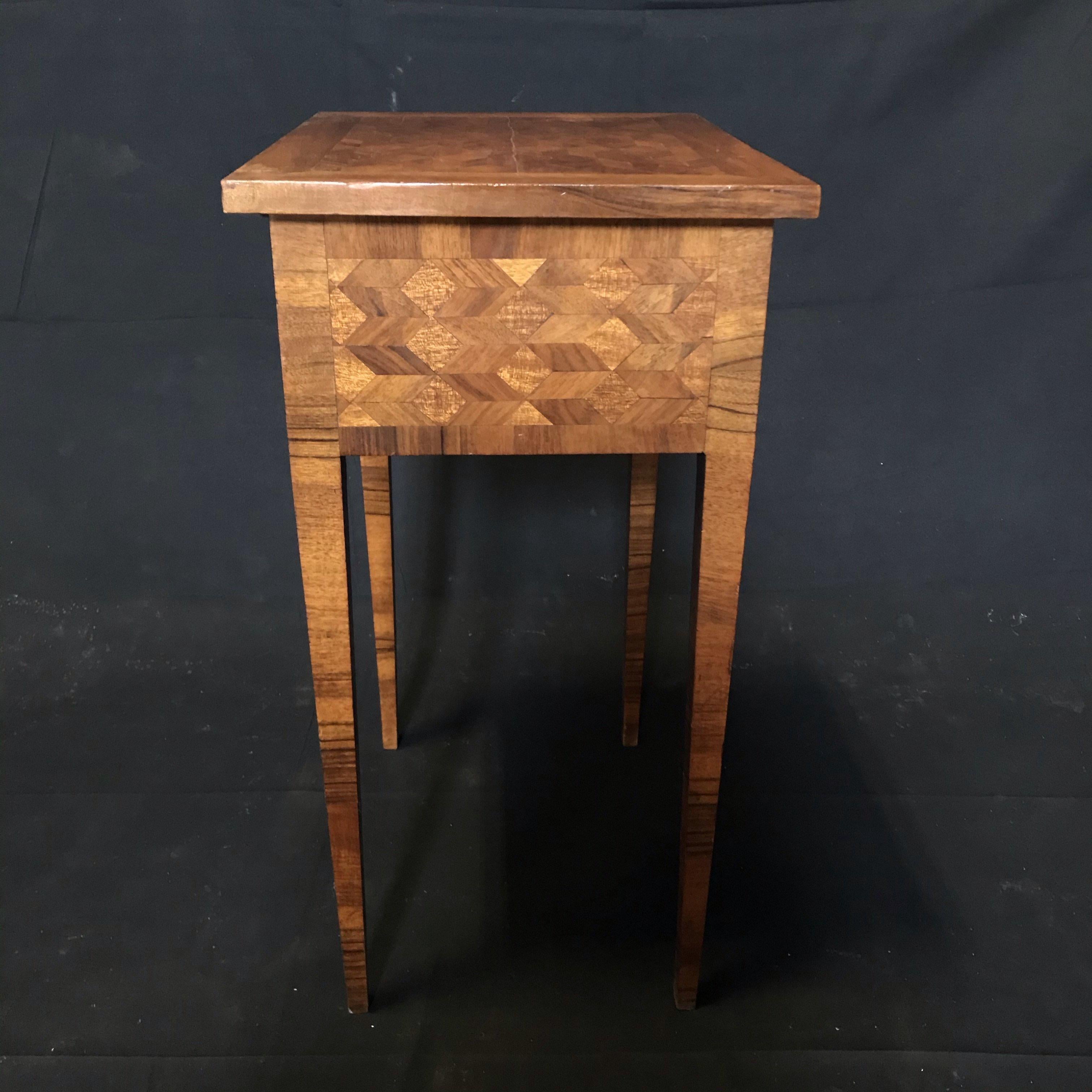 Lovely French Walnut Parquetry Side Table or Nightstand 1