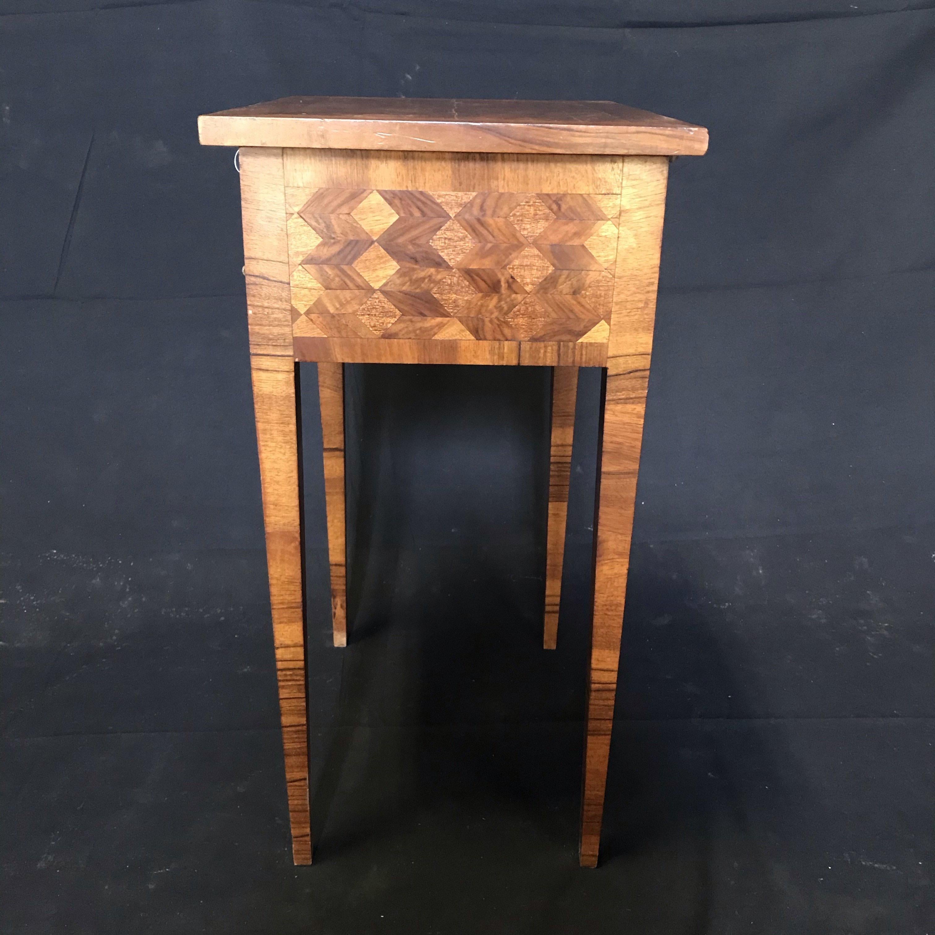 Lovely French Walnut Parquetry Side Table or Nightstand 2